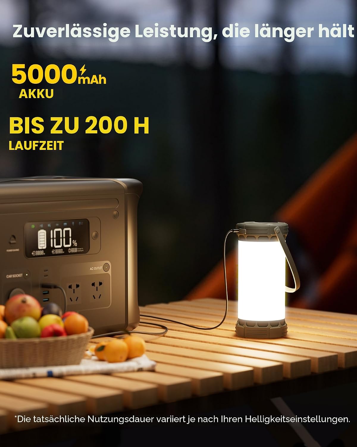 Detalle de Glocusent Campinglampe & Zeltlampe: 1500 lm, 135 LED, 200 Stunden Laufzeit, 5000 mAh, USB-C, 3 Farben, SOS – kompakt und robust