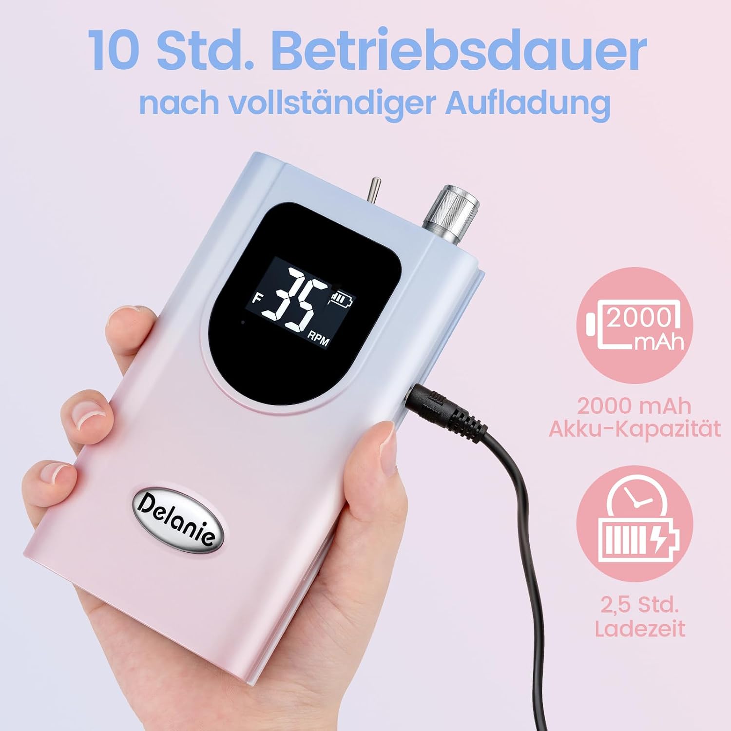 Detalle de Delanie Elektrische Nagelfräser 35000 U/min – Kabelloser Multifunktions-Nagelbohrer im Gradient Rosa