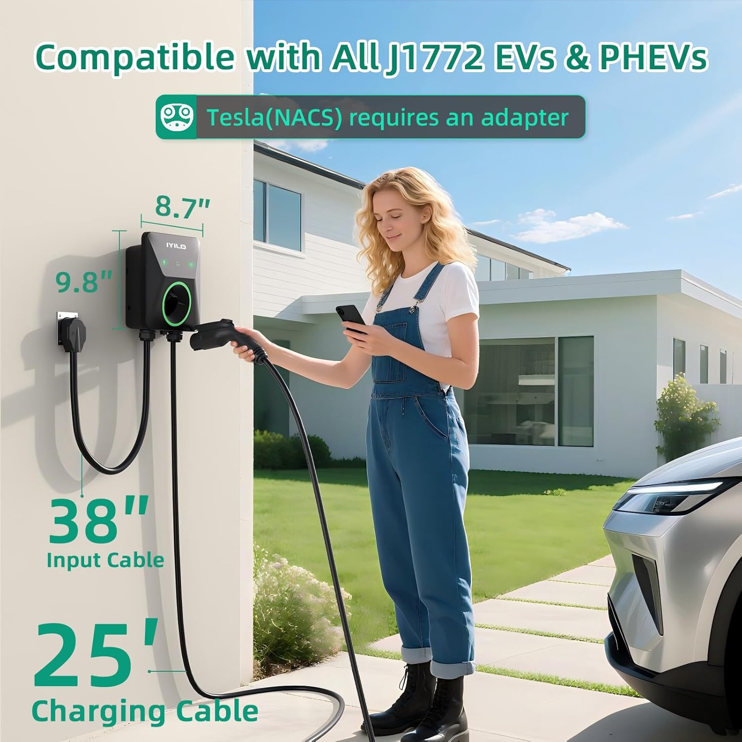 Thumbnail 4 de IYILO Level 2 EV Charger, 40-48A (11.5 kW) with Dual Temp Sensors, Wi‑Fi 2.4 GHz, RFID & App Control