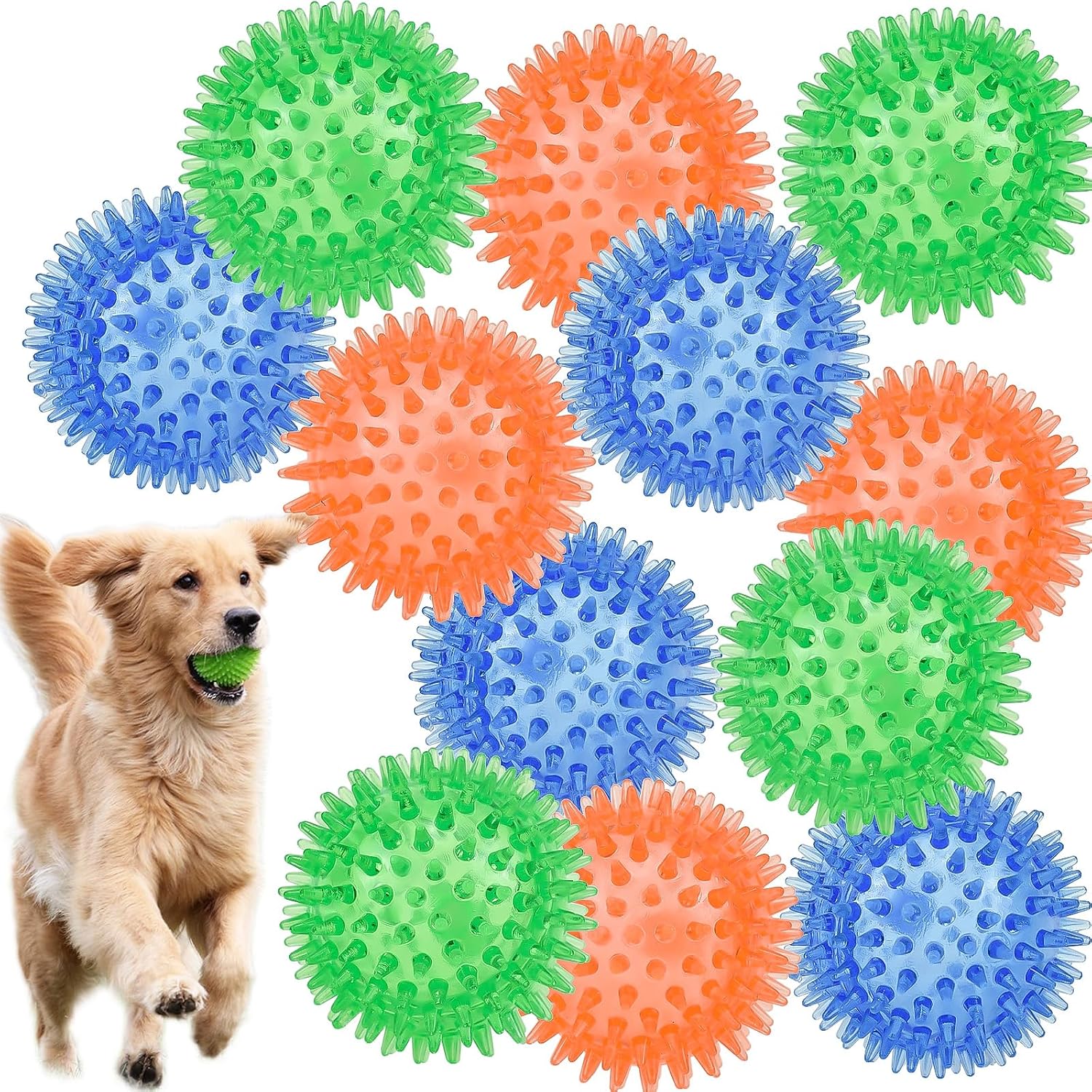 Detalle de LECHONG CIQIU-FT Squeaky Dog Balls, 12-Pack TPR Spiky Toys