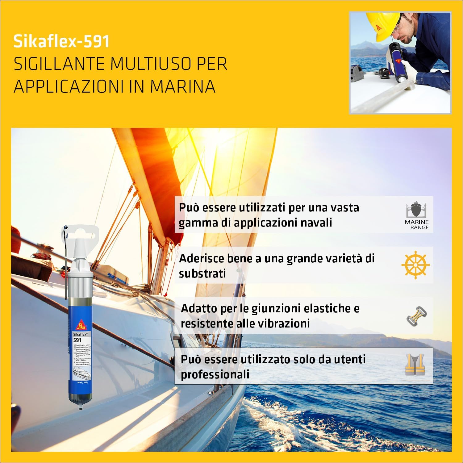 Thumbnail 2 de Sikaflex 591 Bianco 70ml: sigillante nautico multiuso per piccole riparazioni in barca