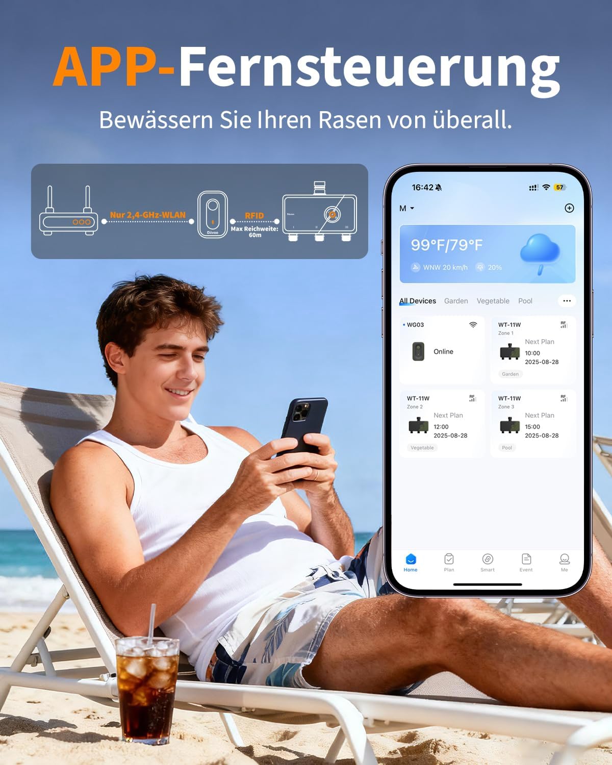 Detalle de Diivoo WLAN Bewässerungscomputer 3 Ausgänge