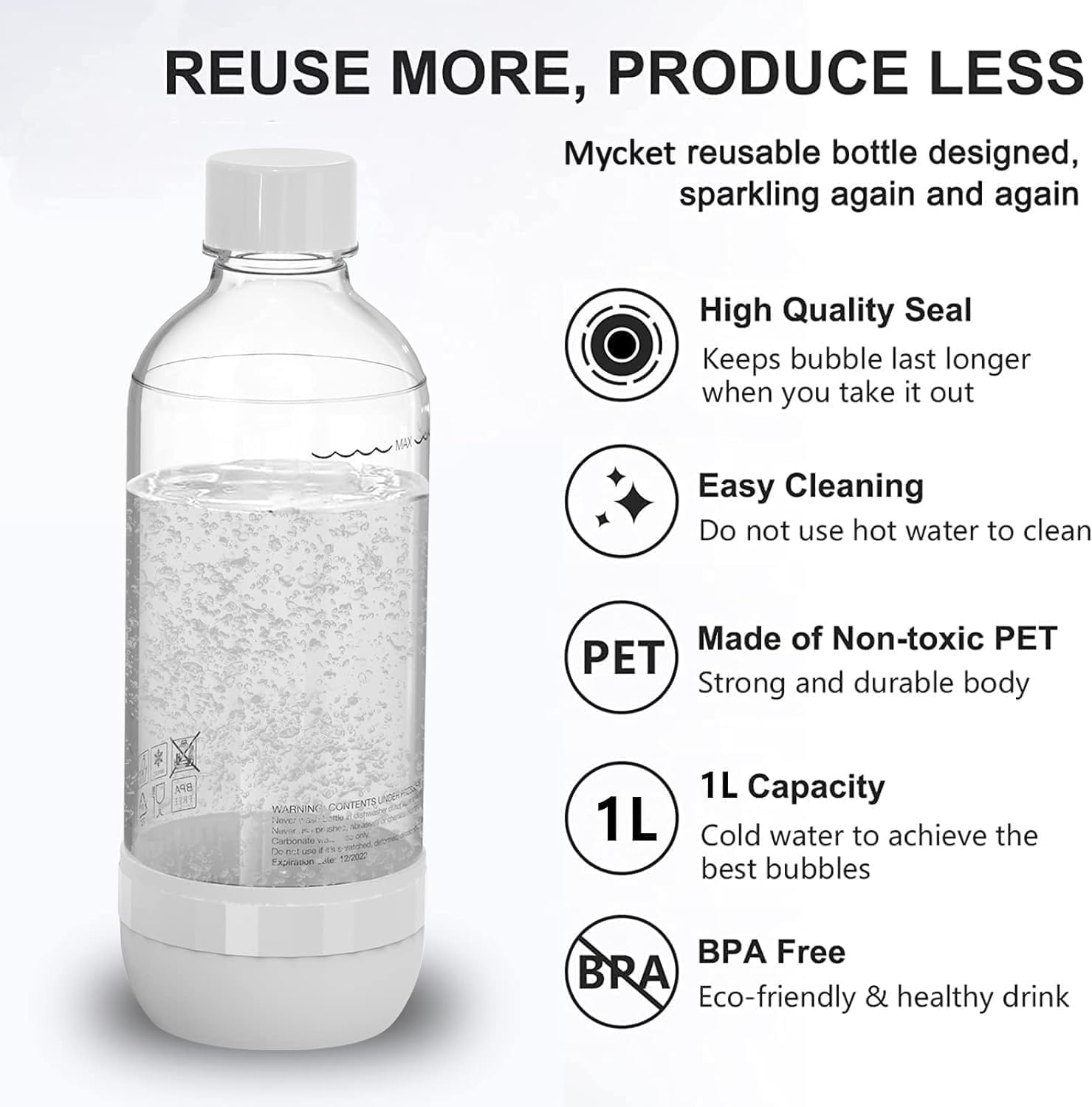 Thumbnail 1 de Mycket Soda Maker Sprudelflaschen (2 x 1 l), BPA-frei – wiederverwendbare Kohlensäureflaschen für Soda-Maschine