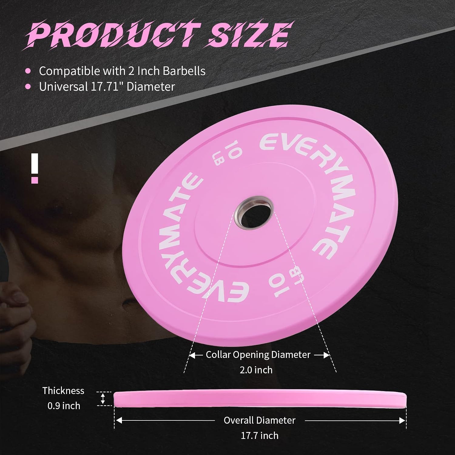 Detalle 2 de EVERYMATE 10LB Pink Bumper Plates Set, Fractional Olympic Plates with Steel Inserts