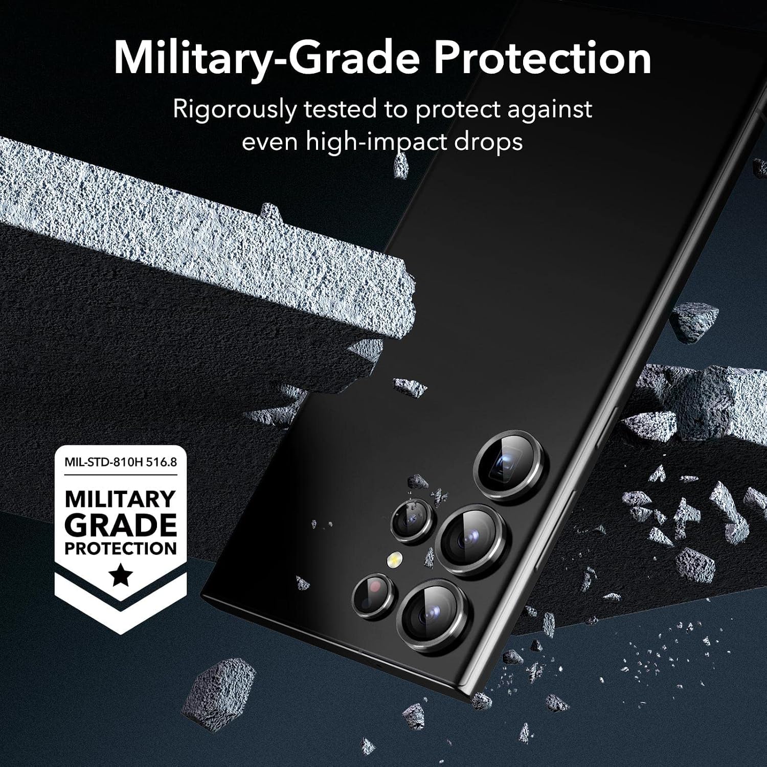 Detalle de ESR Galaxy S23 Ultra Camera Lens Protector, 9H Tempered Glass, Black
