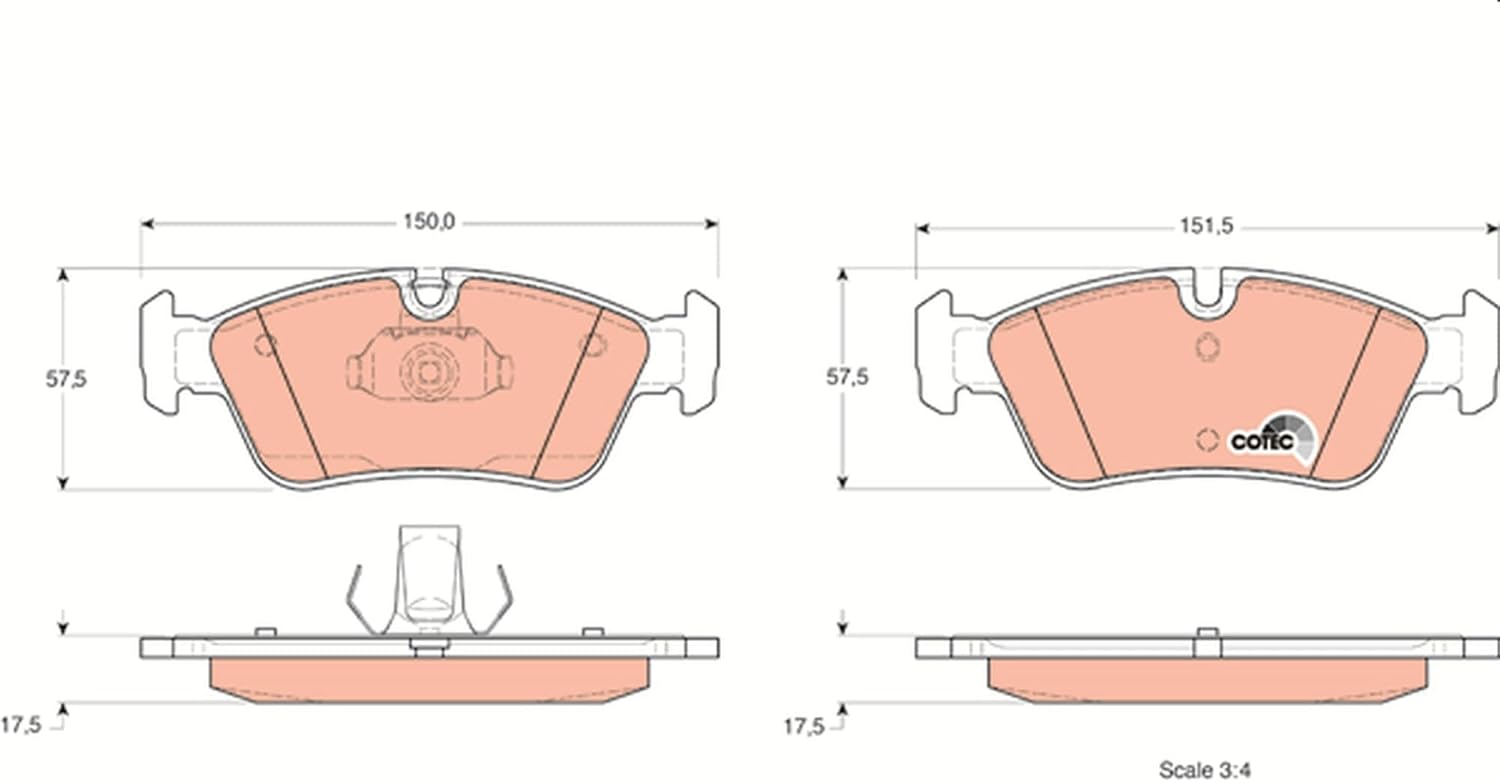 Detalle 2 de Kit de plaquettes de frein TRW GDB1348 (kit de 4) pour BMW Série 3 E46, essieu avant