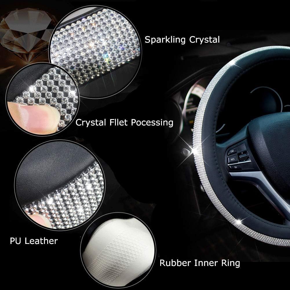Thumbnail 2 de New Diamond Leather Steering Wheel Cover 15"