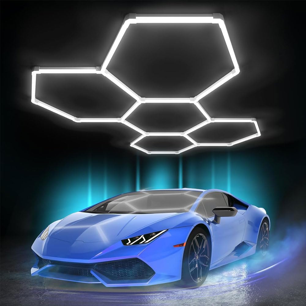 Detalle de XAEIOW Superhelle sechseckige LED-Garagen-Deckenleuchte 23040 lm (IP44, 5 Module Hex)