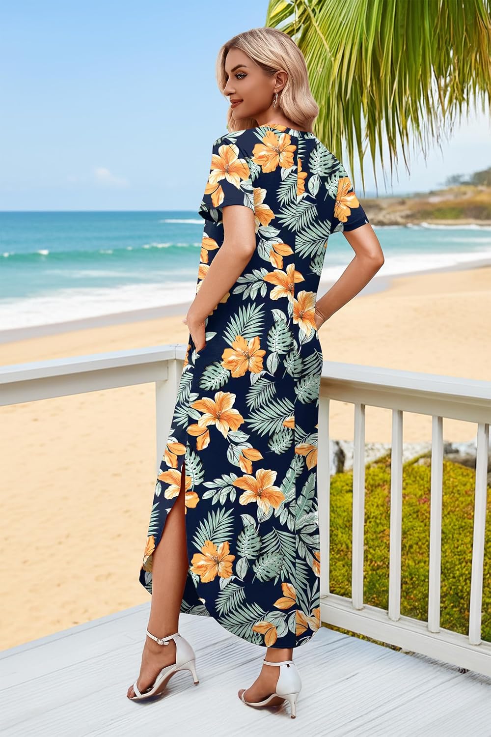 Thumbnail 4 de WIHOLL Women's Summer Short Sleeve Maxi Dress with Pockets – Breezy Vacation Beach Sundress 2026