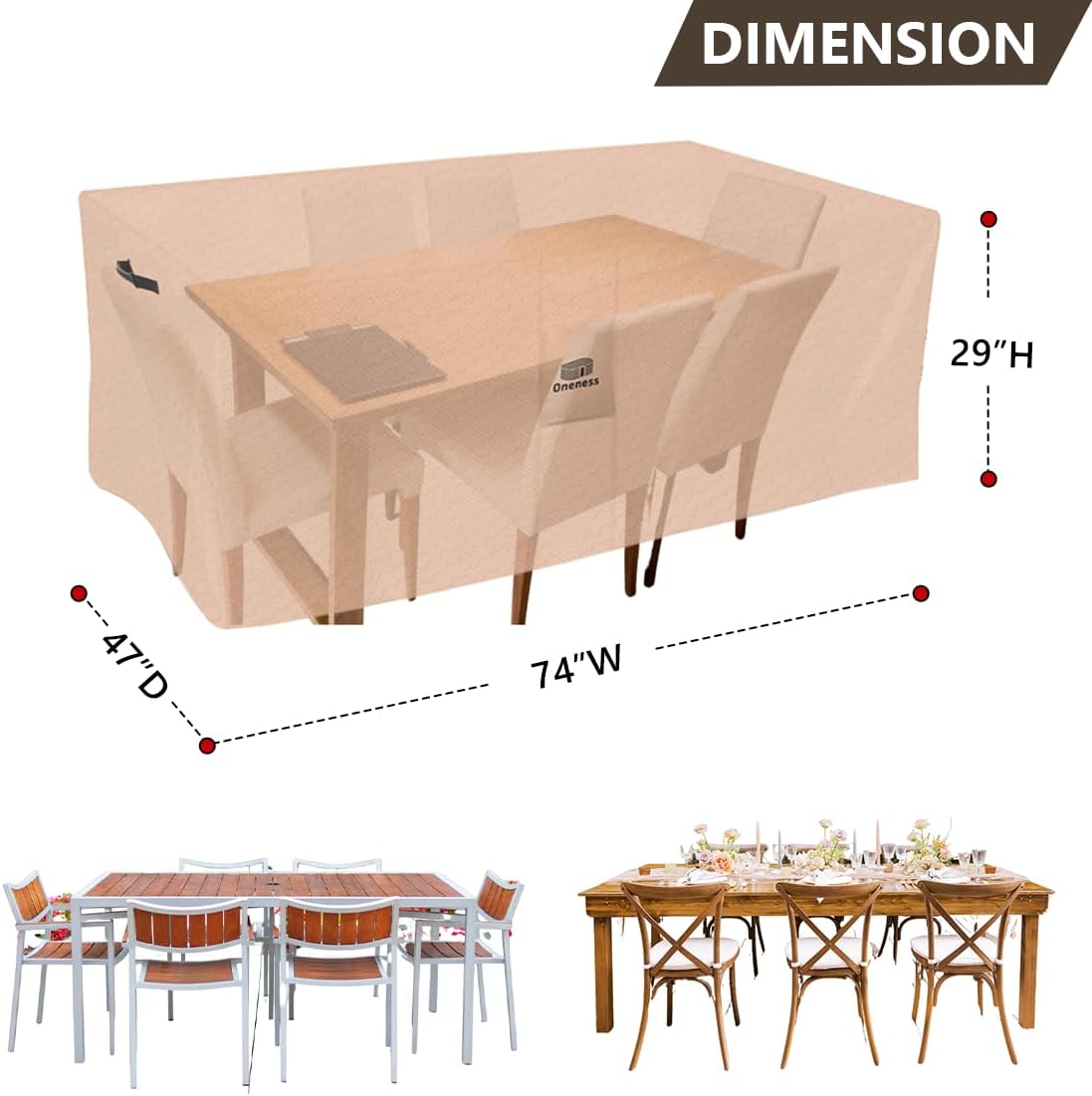 Detalle 2 de ONENESS Patio Furniture Set Cover, 74 x 47 x 29 in.