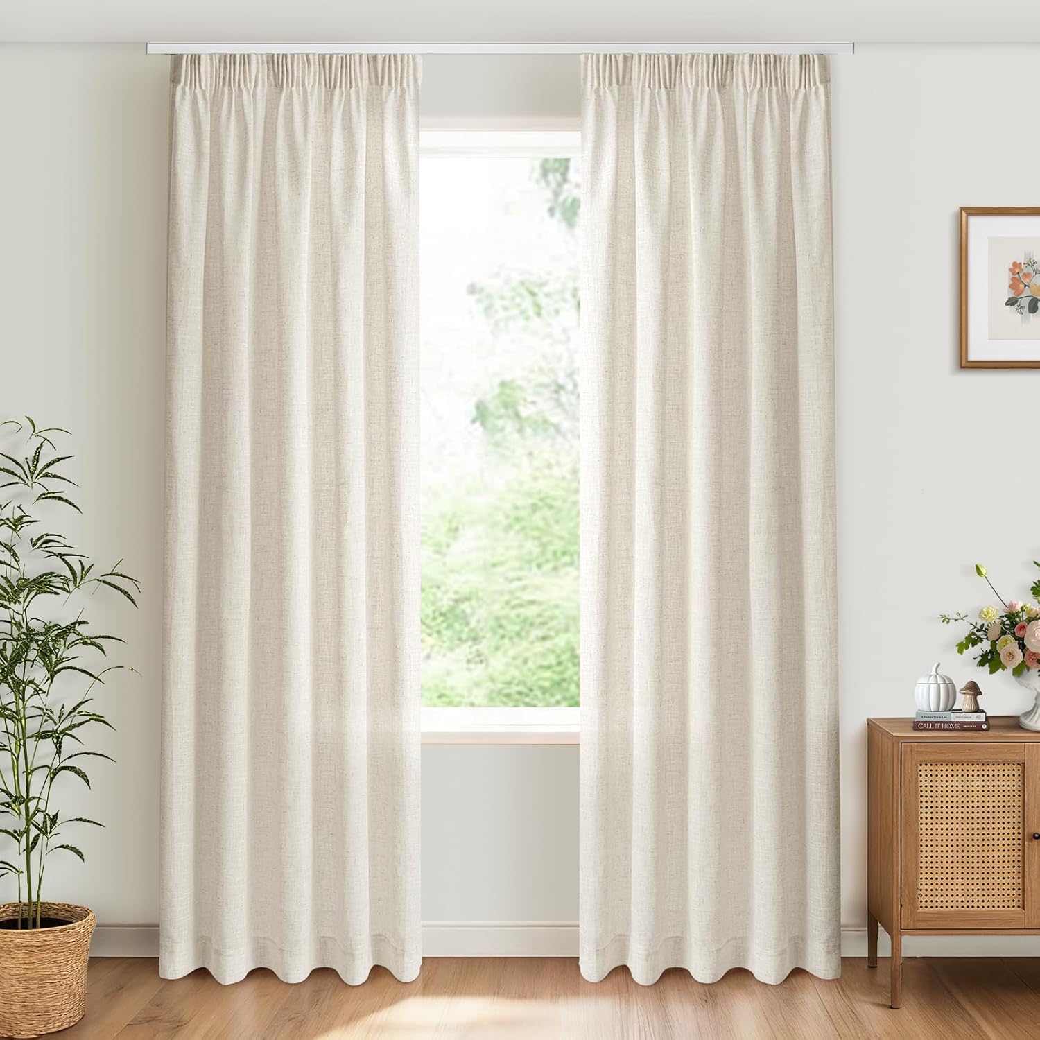 INOVADAY Rideaux Aspect Lin Semi-Transparents Lot de 2 – 140L x 260H cm, Naturel