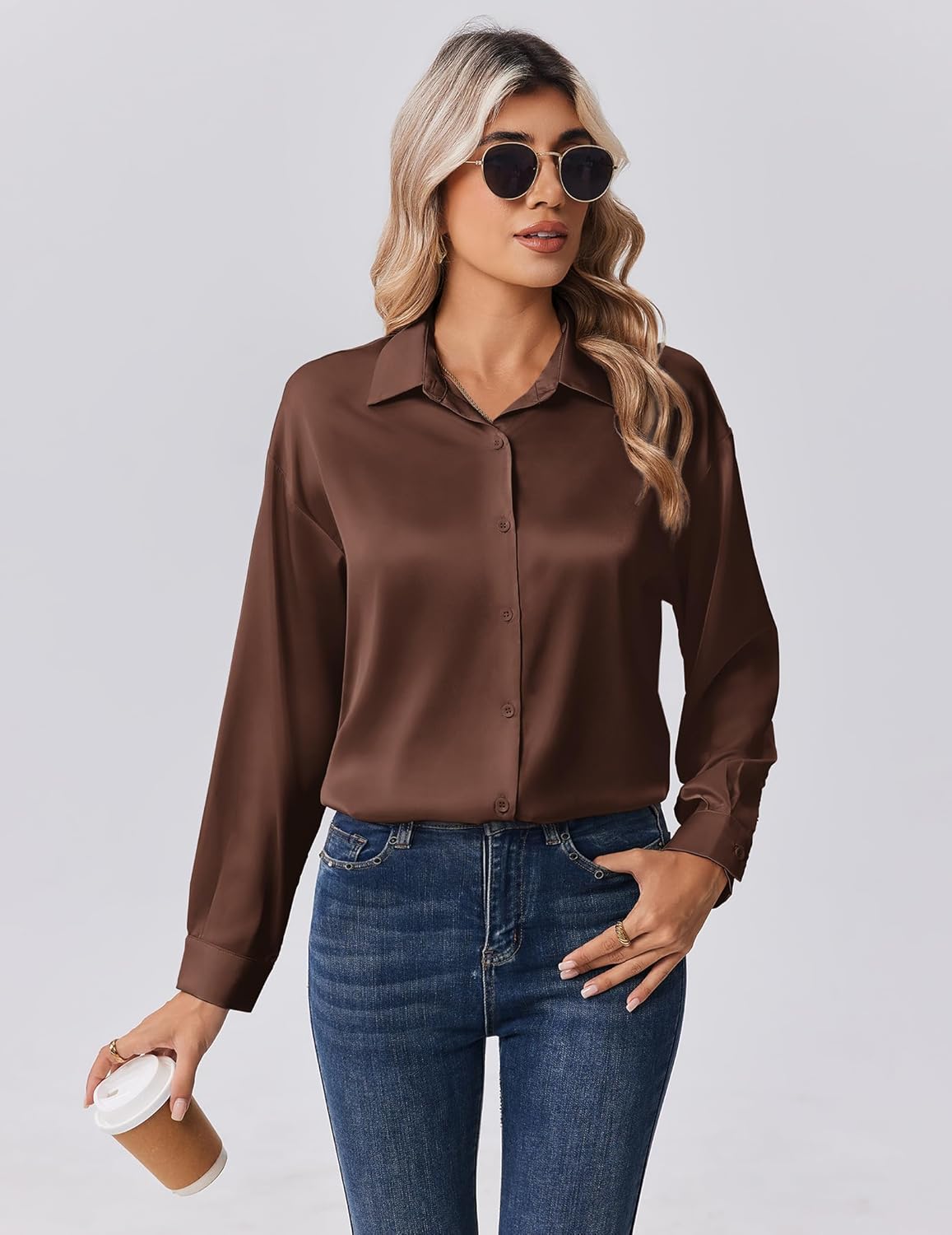 Detalle 2 de Zeagoo Satin Button Down Blouse 1pc