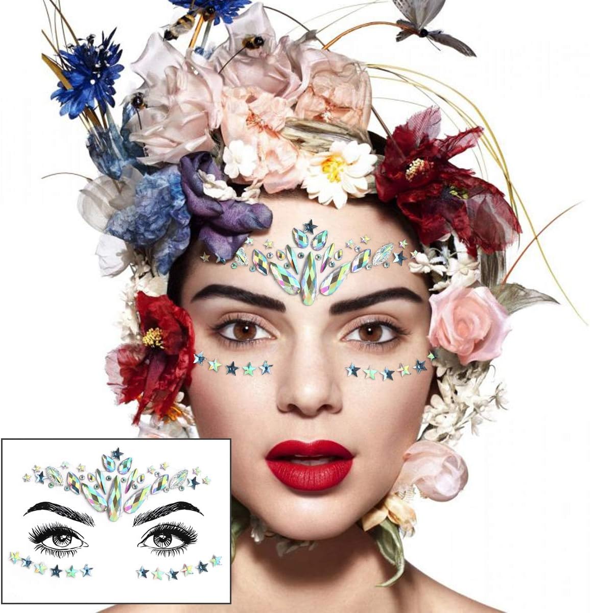 Detalle de URAQT Viso Gemme adesive con strass glitter (6 pezzi) per festival e look corpo