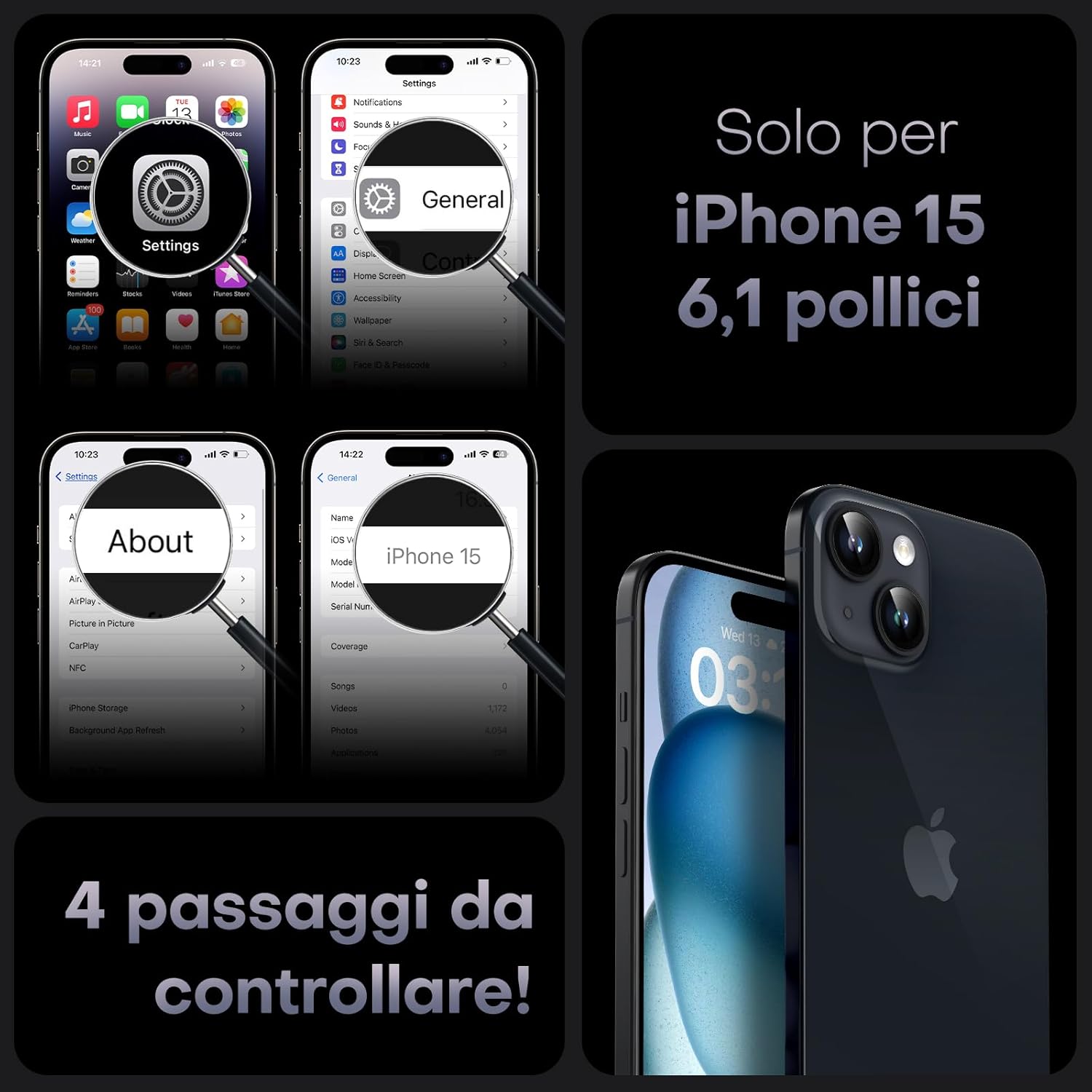 Thumbnail 1 de TOCOL Cover magnetica per iPhone 15 da 6,1" con MagSafe e protezione fotocamera integrata (nera)