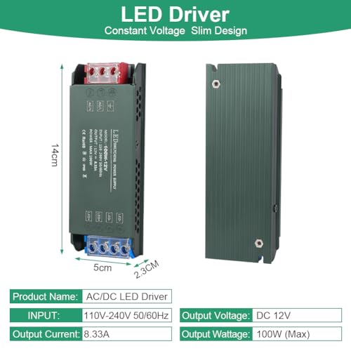 Thumbnail 1 de URAQT Transformador 220V a 12V, 100W (Conmutación) – Fuente de alimentación para tiras LED y iluminación interior