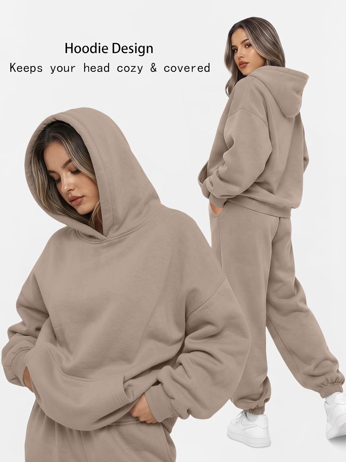 Detalle de AUTOMET Women’s Oversized 2-Piece Lounge Hoodie & Sweatpants Set (Plus Size)