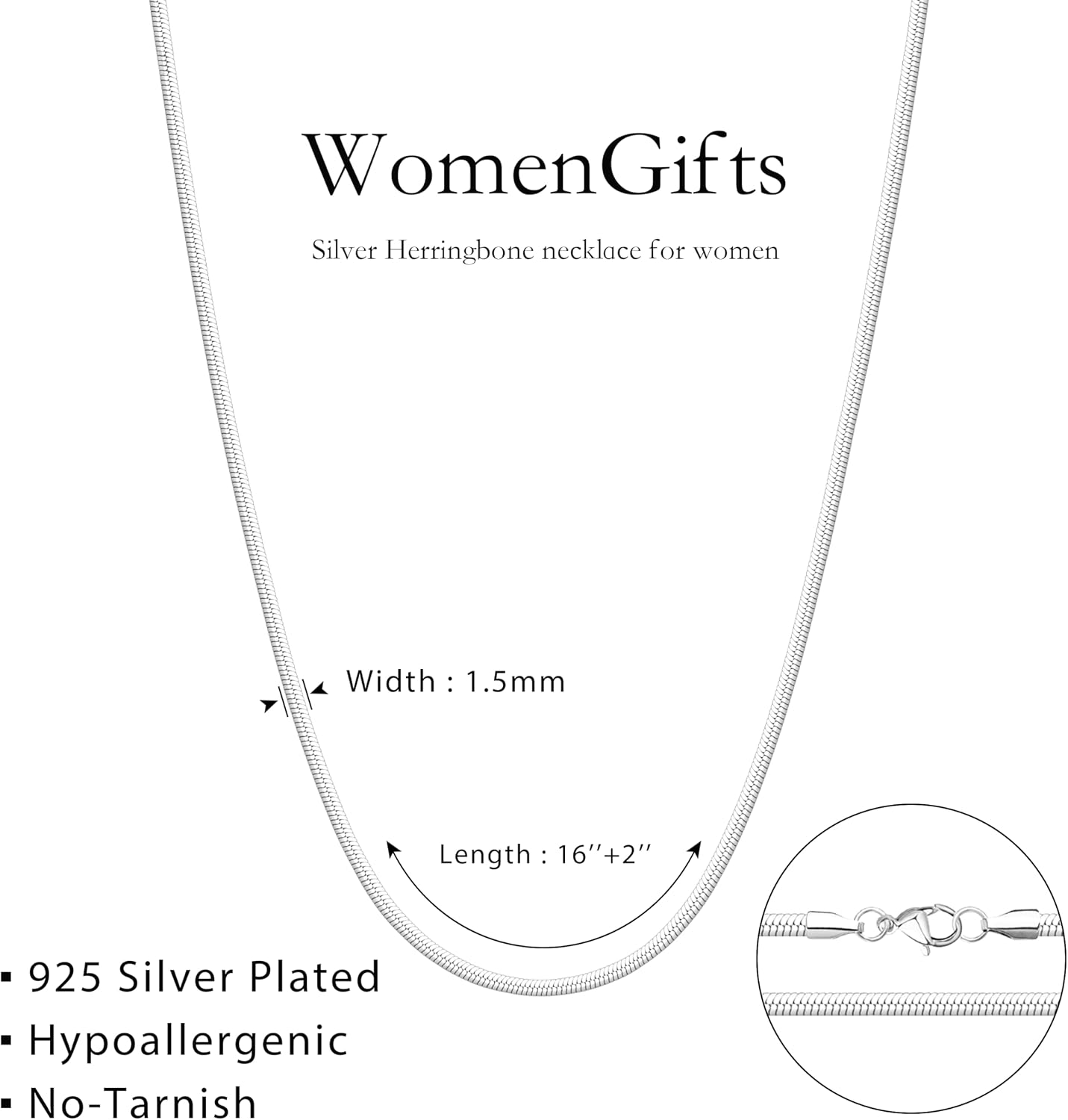 Detalle 1 de WomenGifts Herringbone Necklace, Stainless Steel