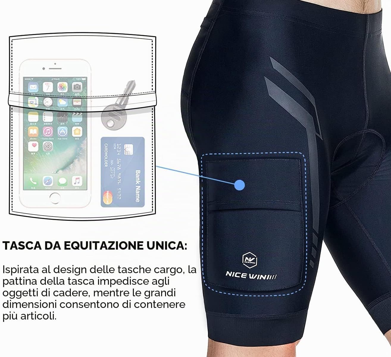 Detalle de NICEWIN pantaloncini da ciclismo e motociclismo da uomo con imbottitura 3D e asciugatura rapida