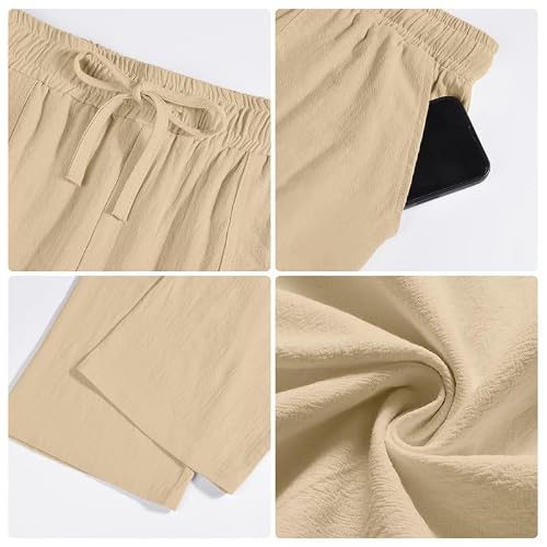 Detalle de Litthing Pantalones de Lino para Hombre – Algodón Verano con Cordón y Bolsillos