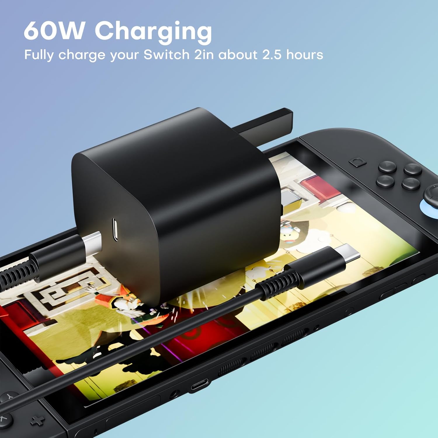 Thumbnail 1 de TYW 60W Fast Charging AC Adapter for Nintendo Switch 2 with 2m USB-C Cable