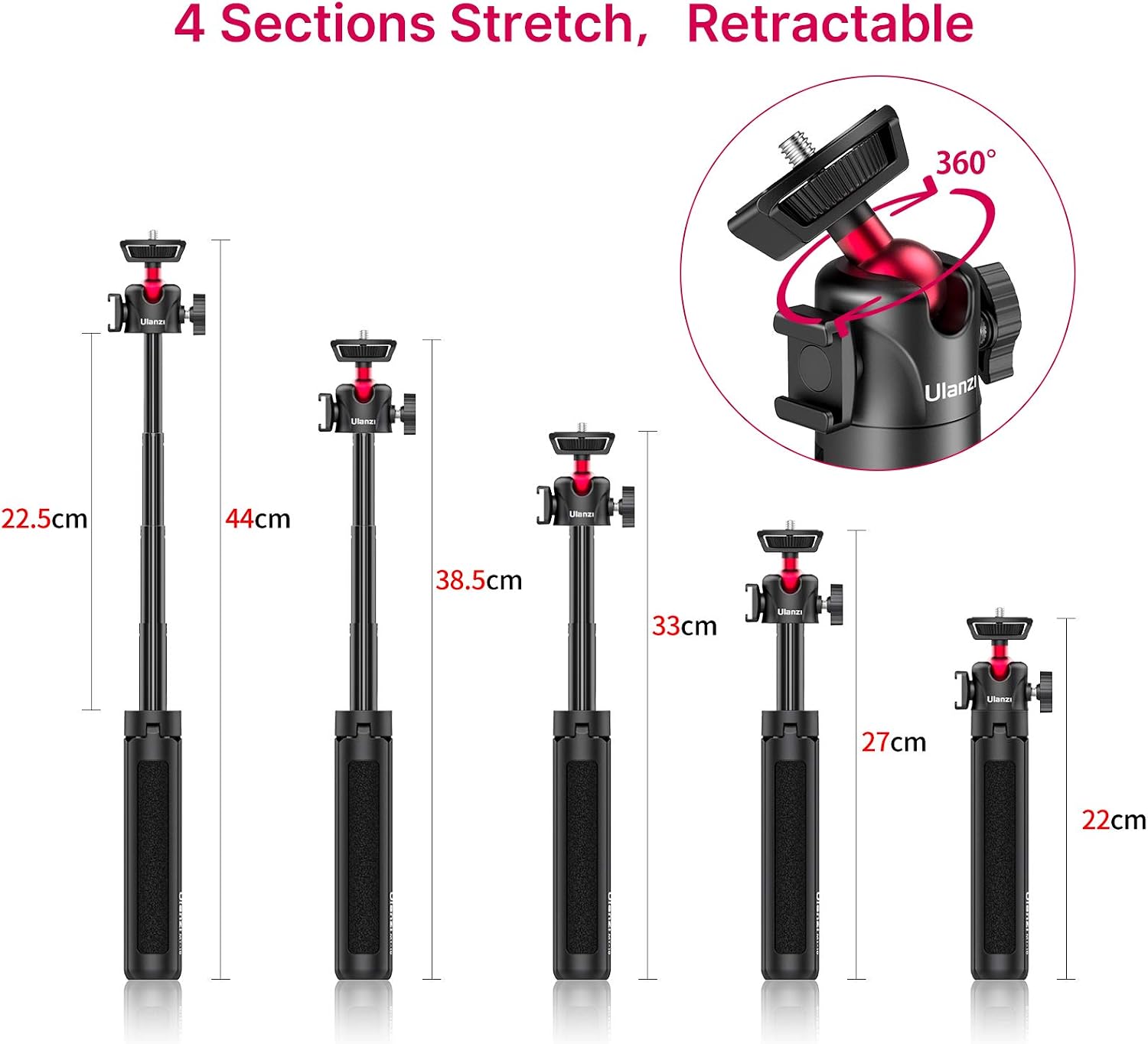 Thumbnail 2 de UURig MT-16 Extendable Tripod – Compact, Flexible 4-Level Adjustable Mini Tripod