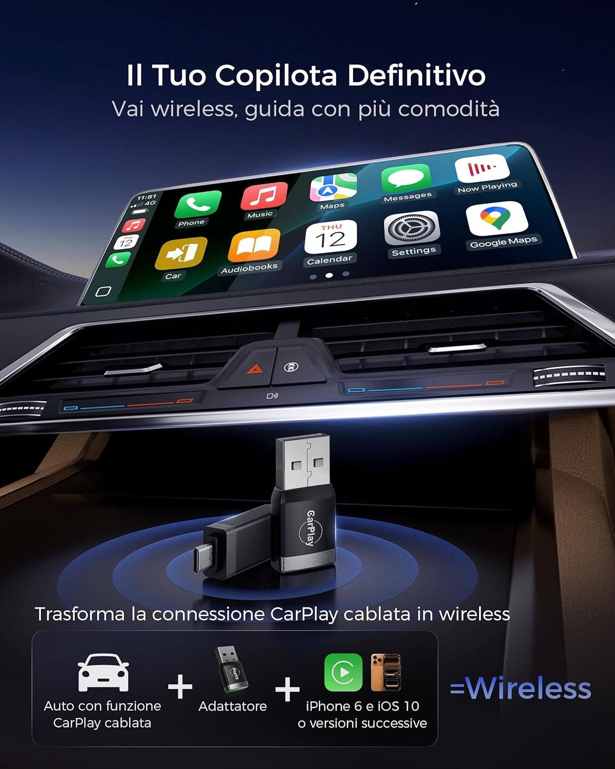 Detalle 2 de 【2026 Aggiornata】Mini Adattatore CarPlay Wireless: CarPlay senza fili per iPhone
