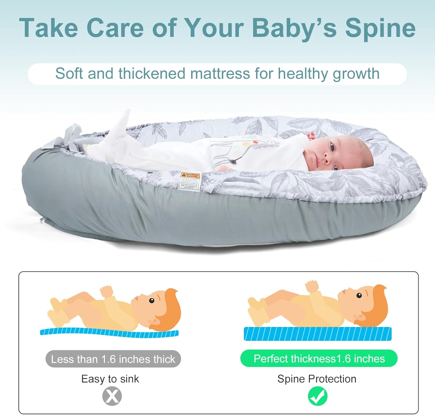 Detalle de Wdmiya Baby Nest Pod for Newborn (0–12 months) – 100% Cotton Baby Lounger in Grey