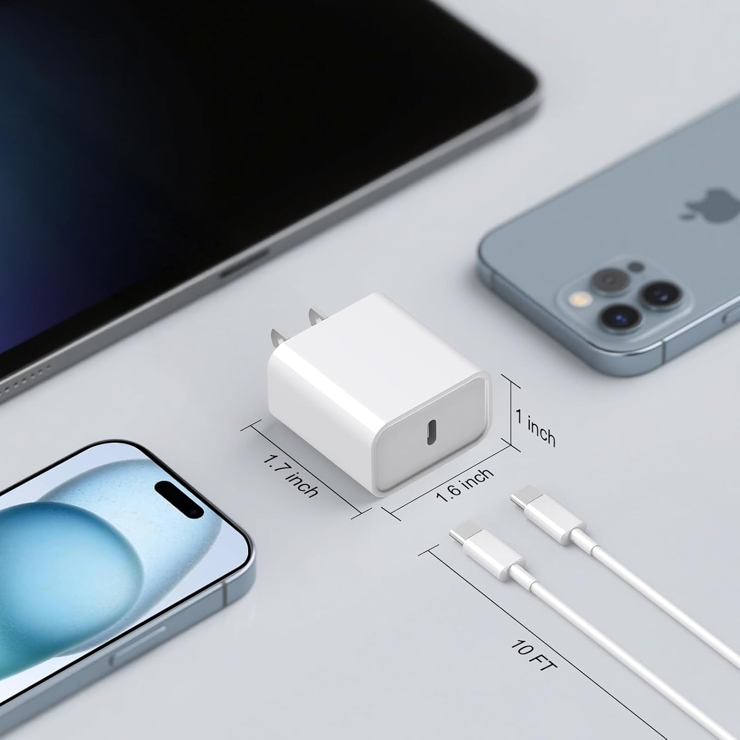Thumbnail 6 de MYBEER CA-15T USB-C Charger Set, 20W PD, Two 10-Foot Cables