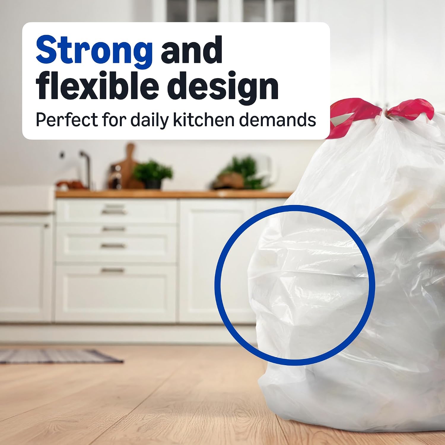 Detalle de Amazon Basics 13-Gallon Drawstring Kitchen Trash Bags, 0.9 Mil Thick, 120 Count