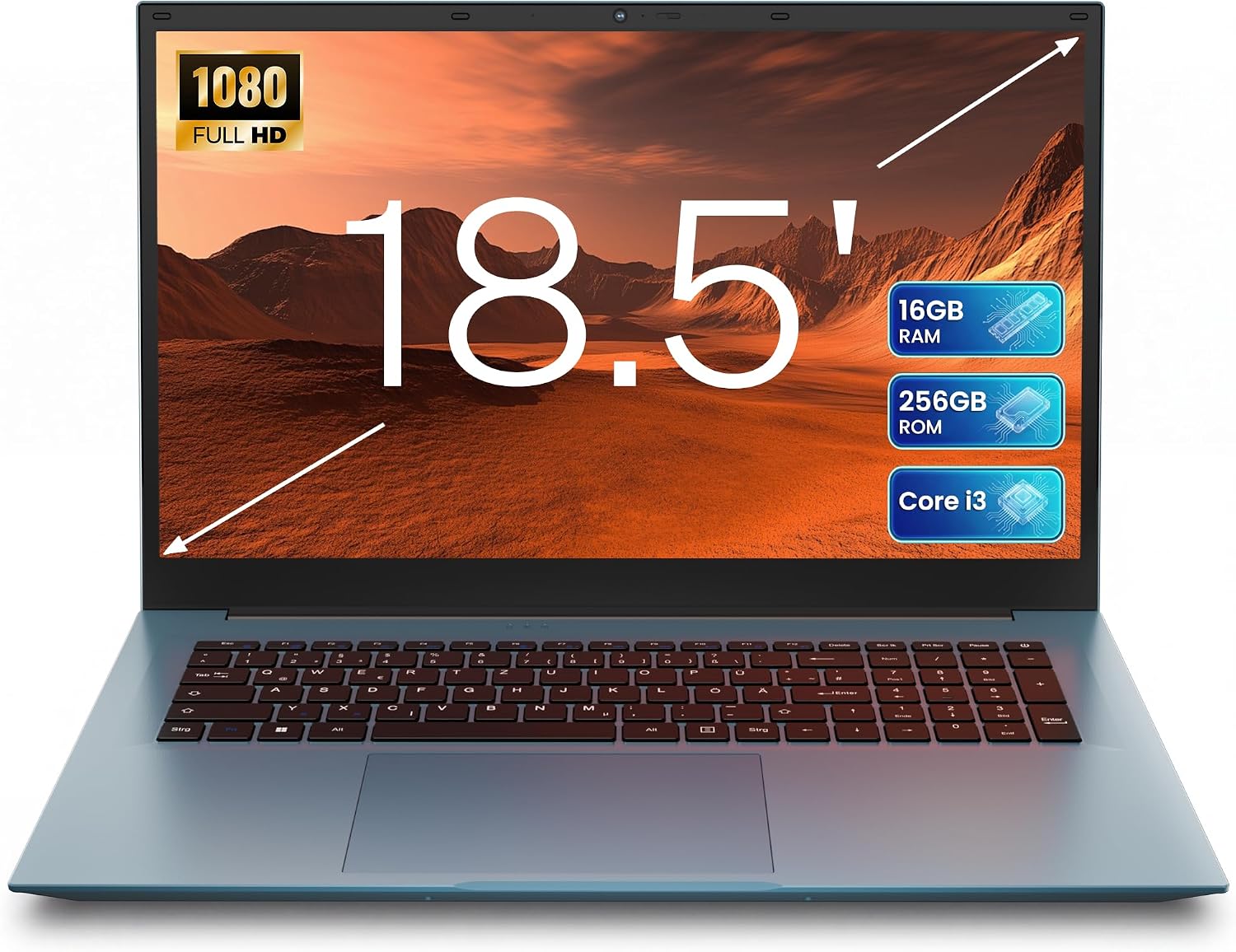 Detalle de Liuord Laptop 18,5 Zoll mit FHD-Display – 16GB RAM, 256GB SSD, AI-Unterstützung, Deutsche Tastatur