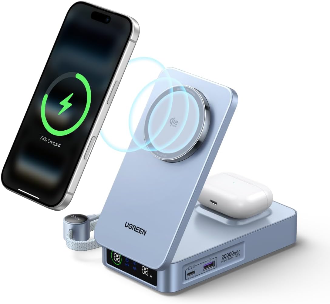 Detalle de UGREEN MagFlow 2 IN 1 Qi2 25W 20000 mAh