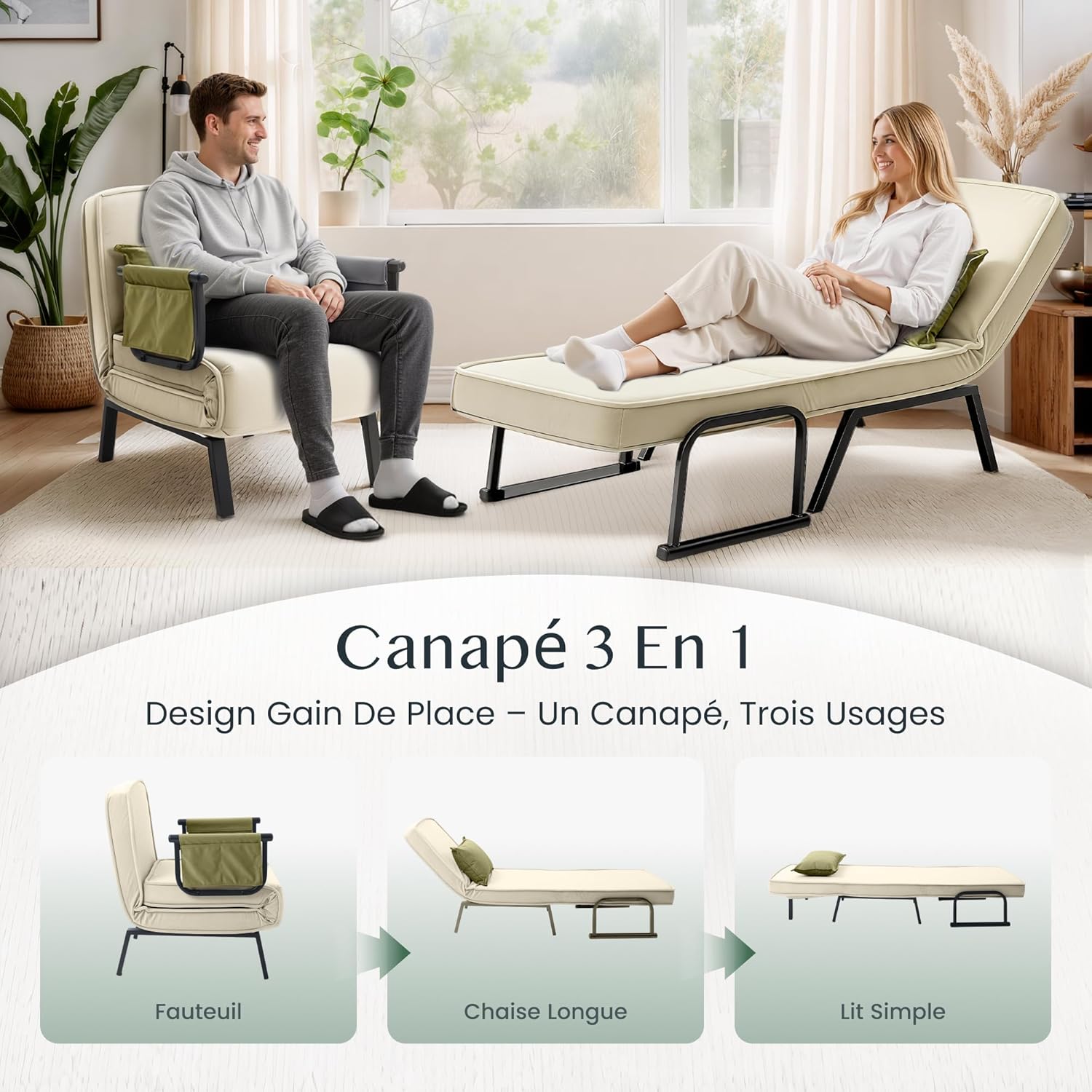 Detalle de FLEXISPOT Fauteuil relaxant convertible 3 en 1 avec dossier réglable 6 positions (lit, chaise longue)