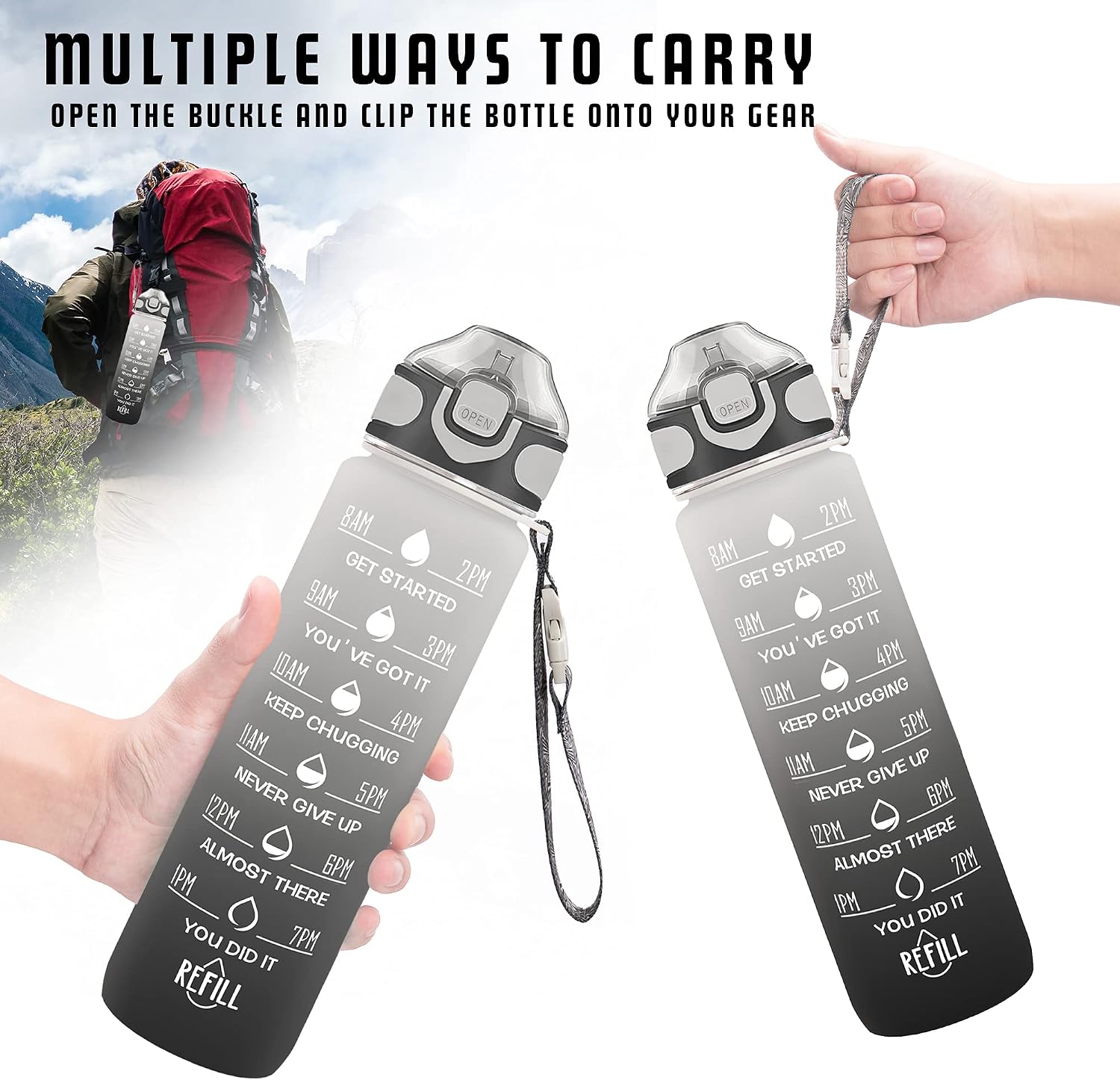 Thumbnail 5 de Enerbone USEN-2026-32 32 oz Water Bottle with Straw, Time Markers and Carrying Strap