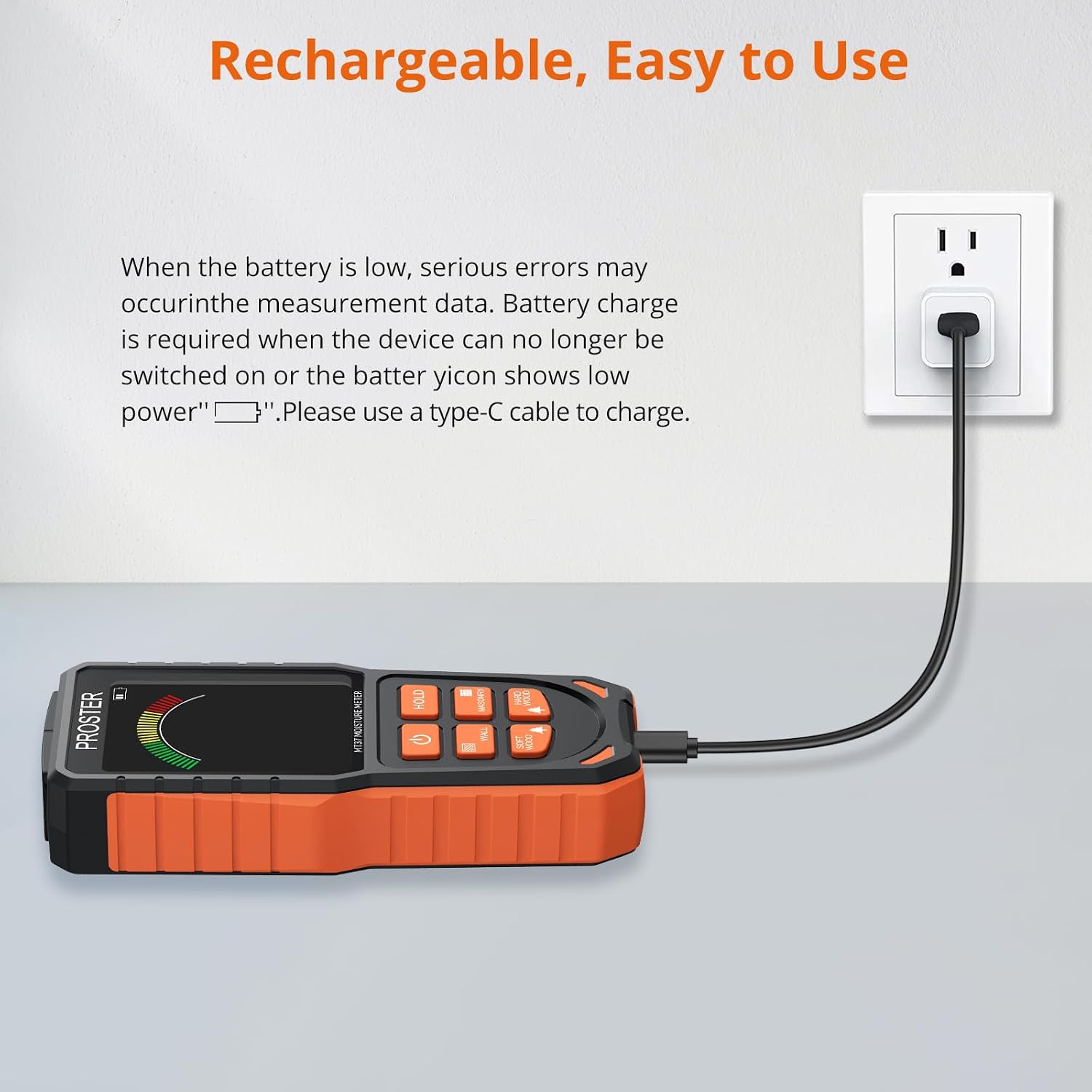 Thumbnail 3 de Proster PST252-US Pinless Moisture Meter, USB-C Rechargeable, 19 mm Detection