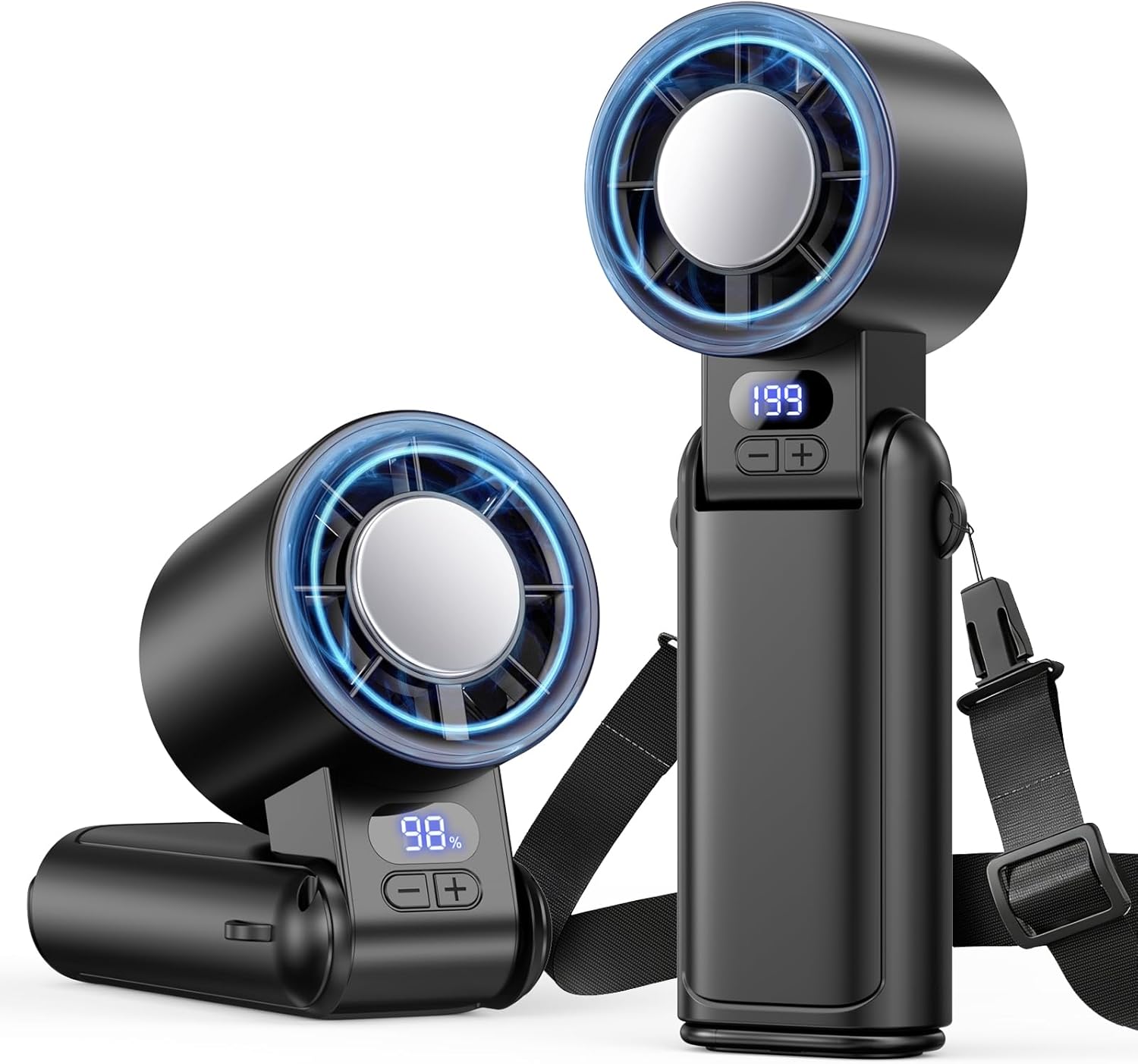 Detalle de Deyhoc Handheld Fan Rechargeable with LED Display and Clip: 3-in-1 Portable Cooling