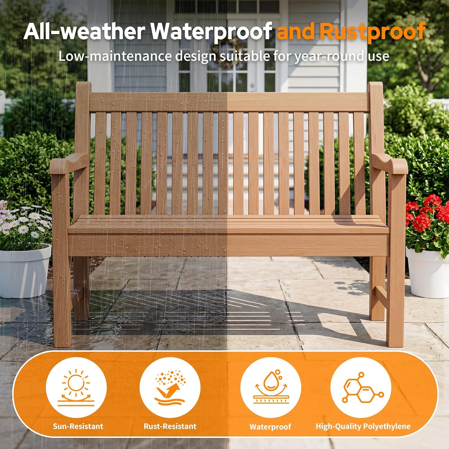 Detalle de Psilvam MTOB01 Outdoor Bench for Two, Teak Color, 700 lb Capacity