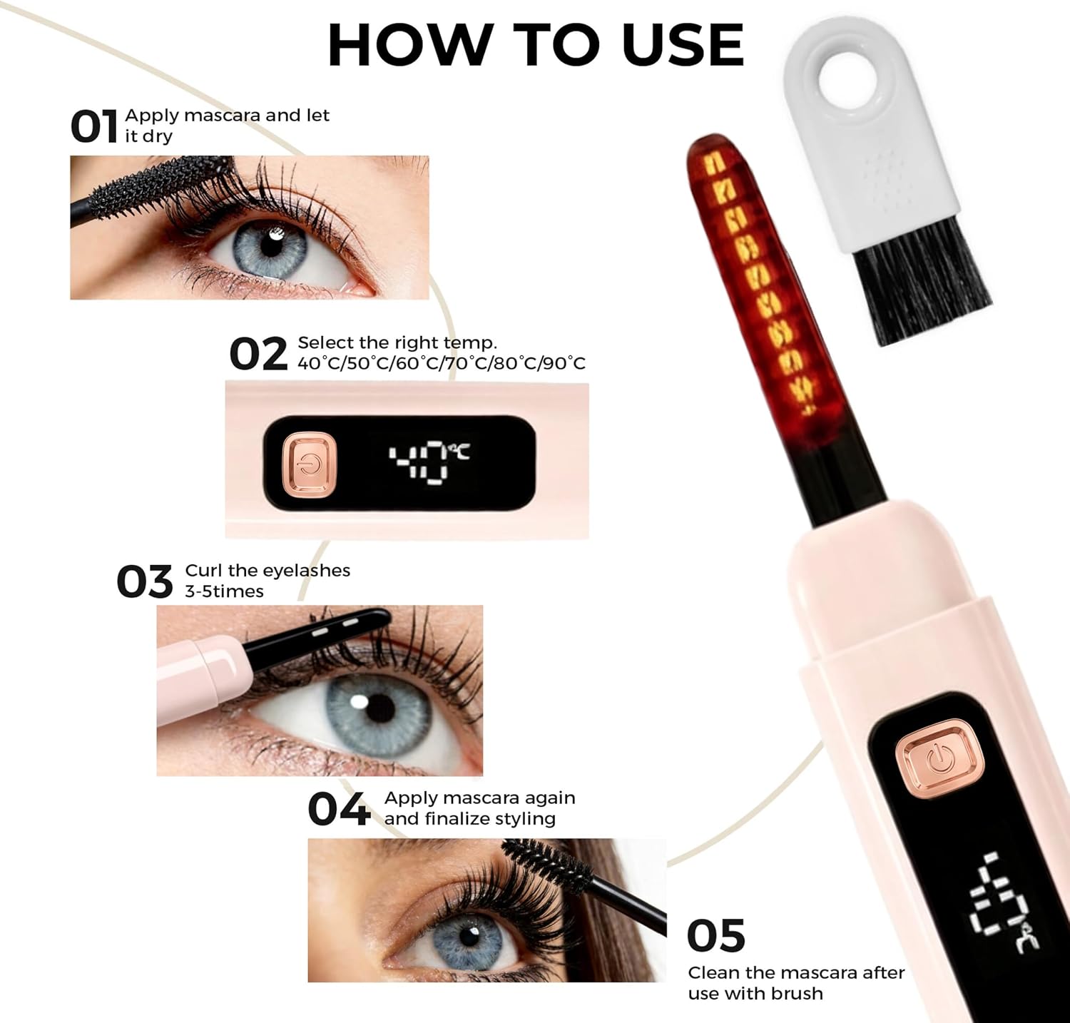 Detalle 2 de Raysino S800 Heated Eyelash Curler, Rechargeable with 6 Heat Settings