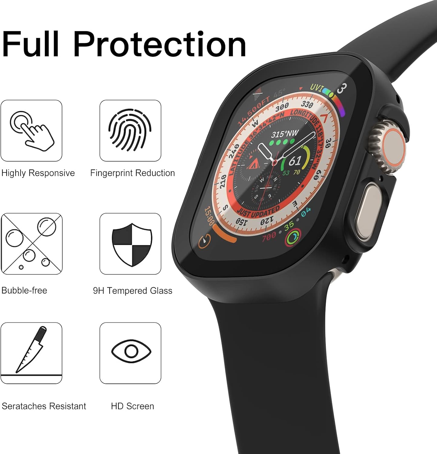 Thumbnail 2 de Tuocal 2 Pack Hard PC Case for Apple Watch Ultra 49mm (Black) with Built-in Screen Protector