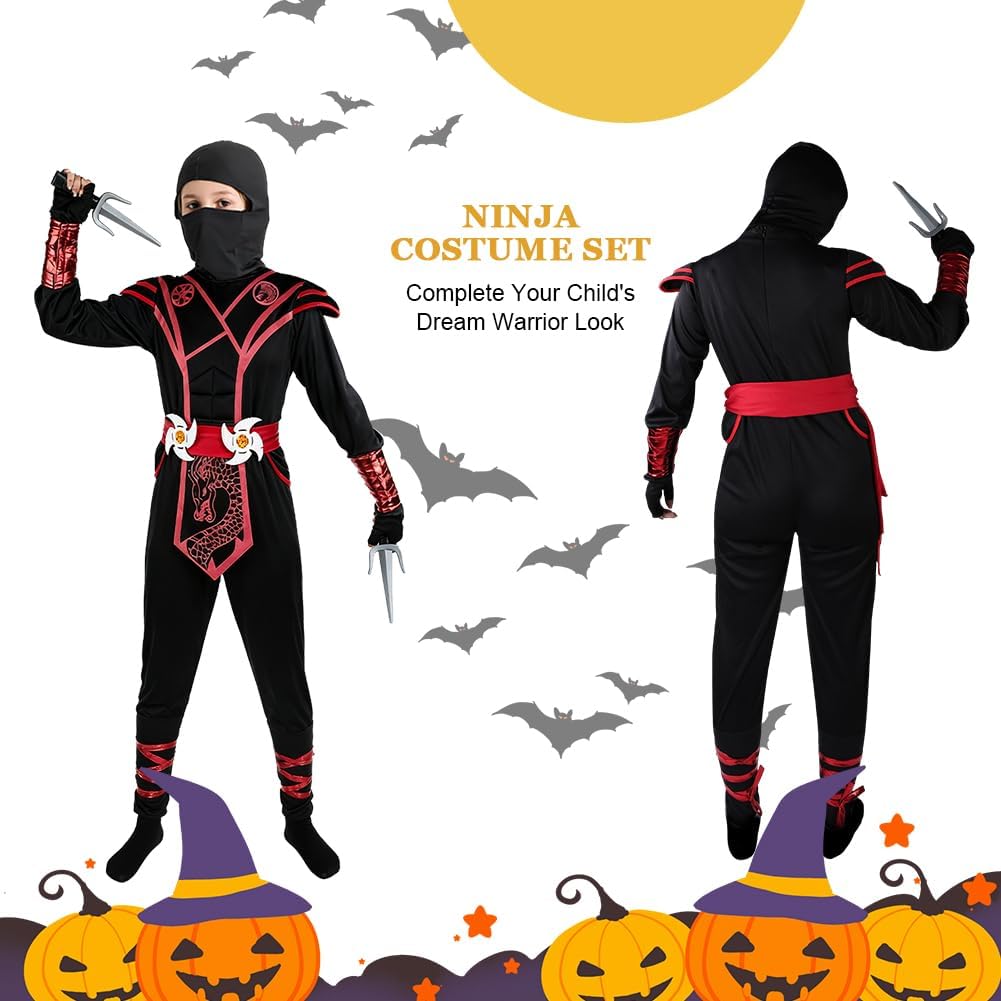 Thumbnail 3 de BSBUY Ninja Costume per bambini: set vestito ninja rosso con accessori