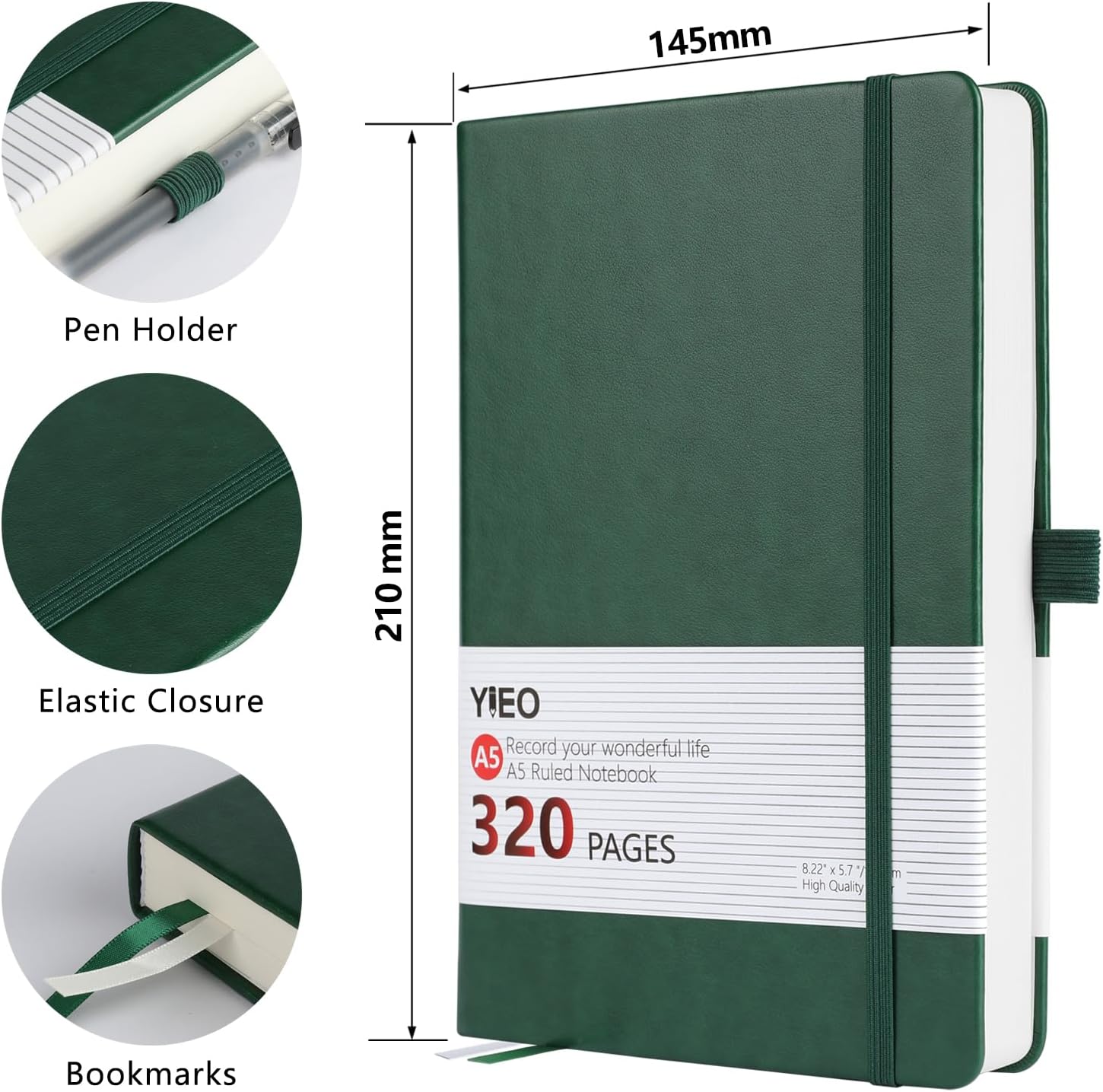 Thumbnail 1 de Notebook A5 Hardback Thick Journal 320 Pages – Green