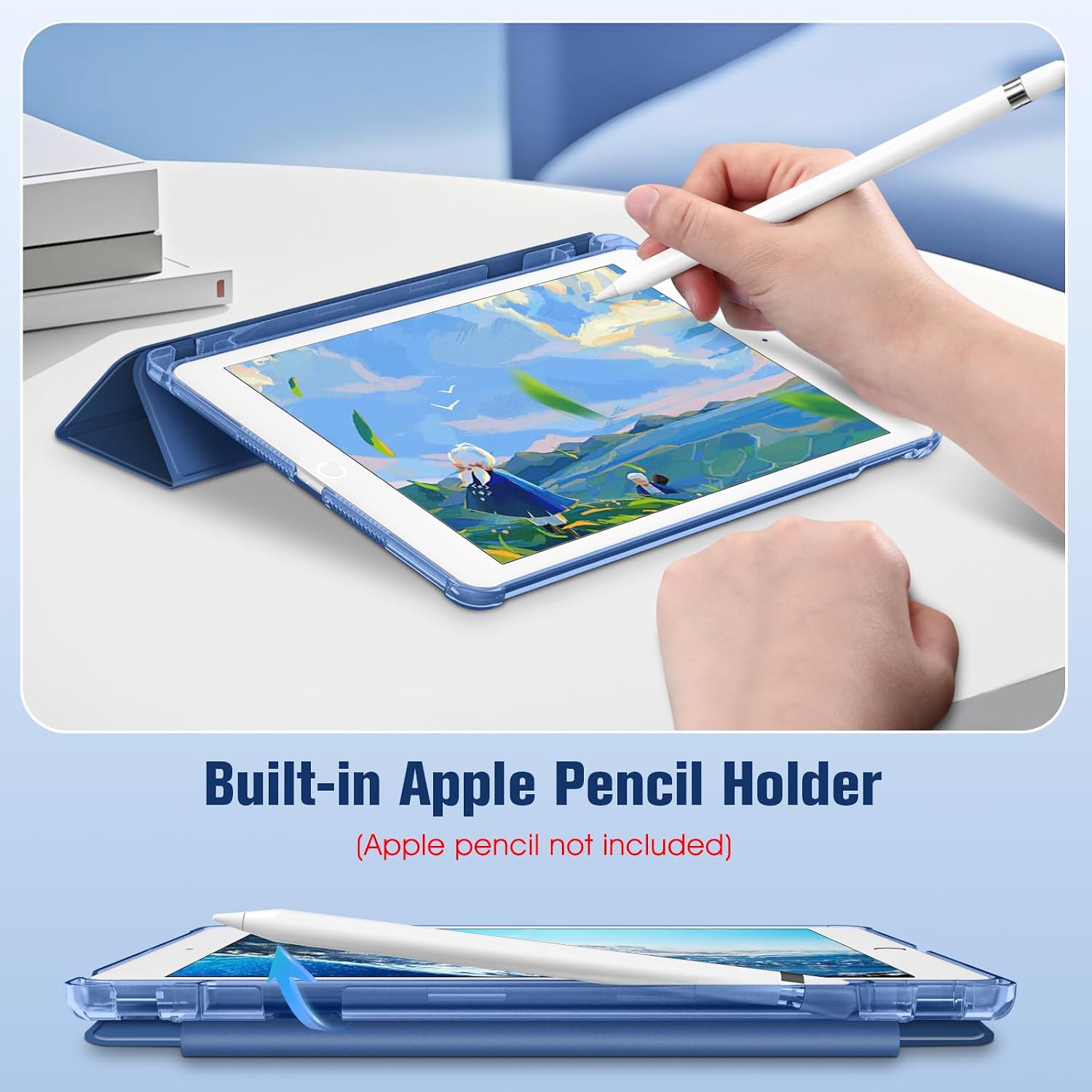 Thumbnail 5 de FINTIE Hülle für iPad 9. Generation / 10,2 Zoll – Transparent, Navy, mit Stifthalter und Auto Sleep/Wake