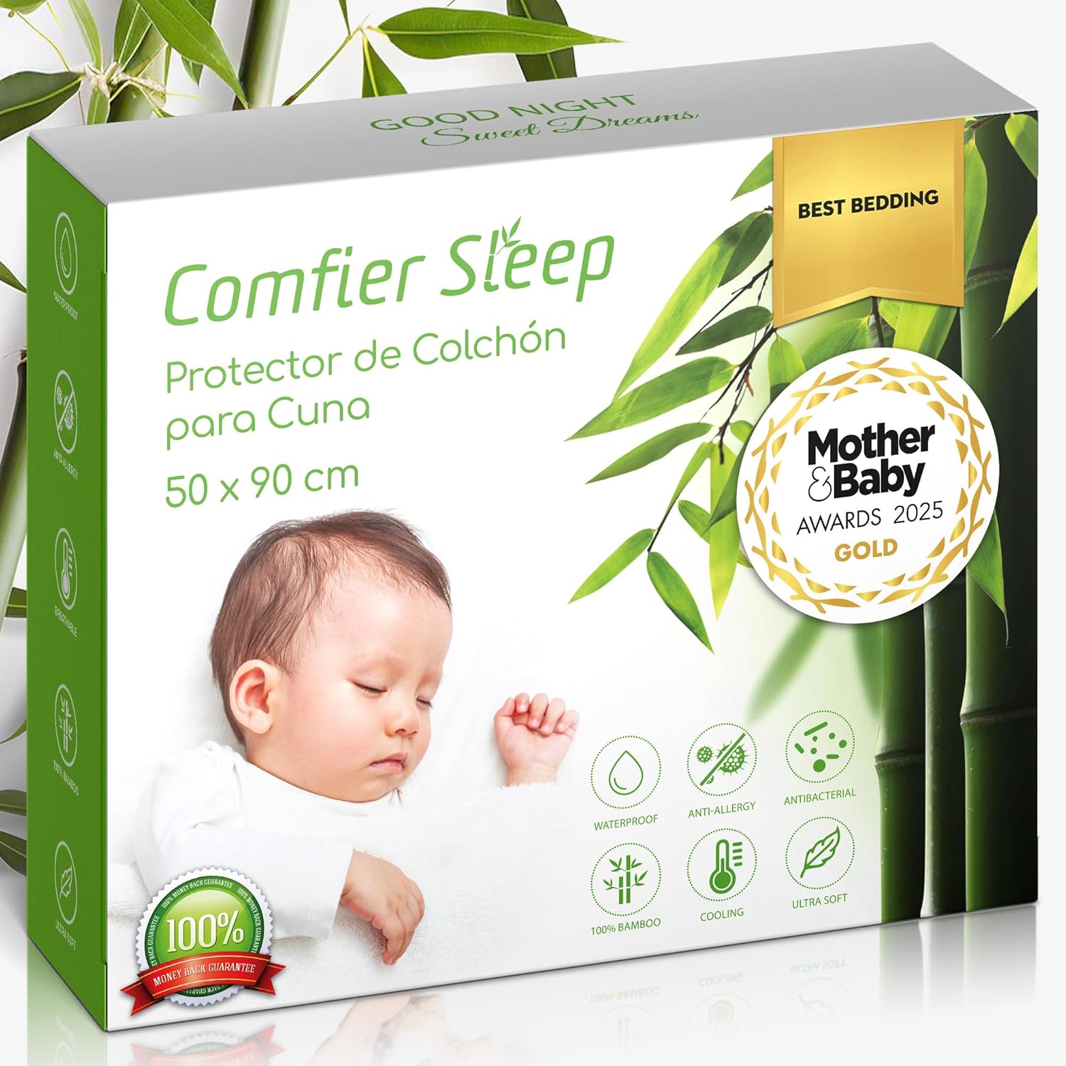 Protector de cuna 50x90 funda impermeable 100% bambú