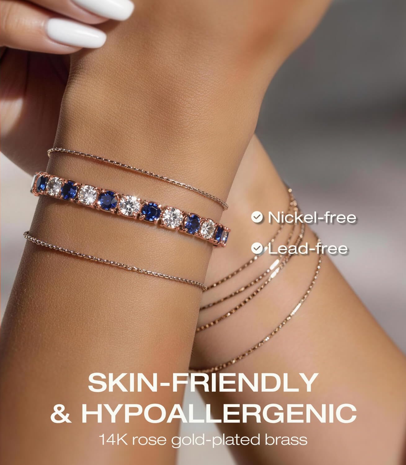 Detalle 2 de LOVANS Adjustable 4/5/6mm Cubic Zirconia Tennis Bracelet – White/Rose Gold Plated