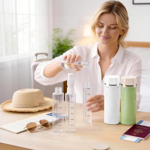 Detalle 2 de Zouwel 4-in-1 Travel Dispenser Bottles Set – Refillable, Leak-Proof & Portable (White)