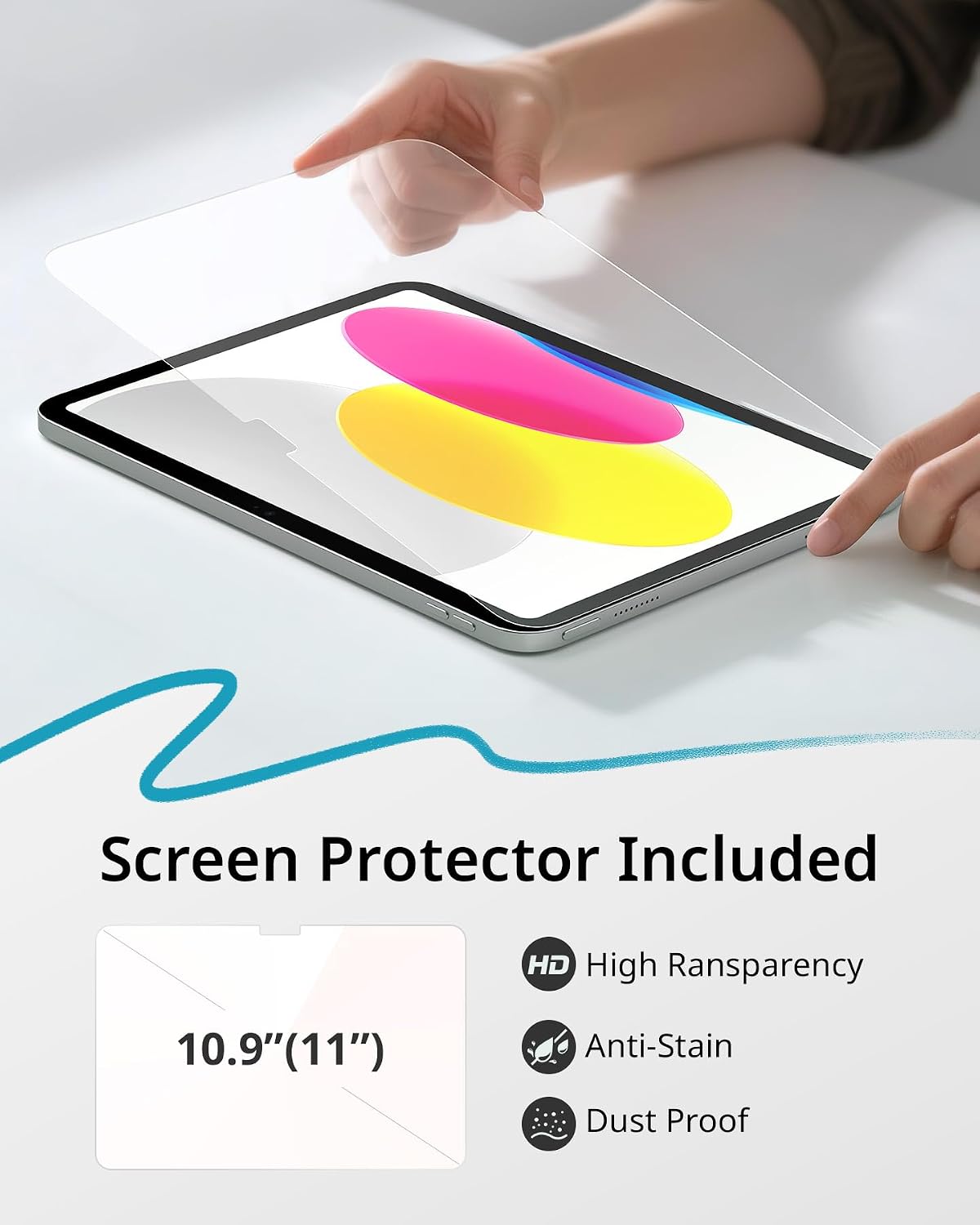 Detalle de CACOE Case for iPad A16 11th/10th Generation with Screen Protector (11/10.9 inch) – Light Blue