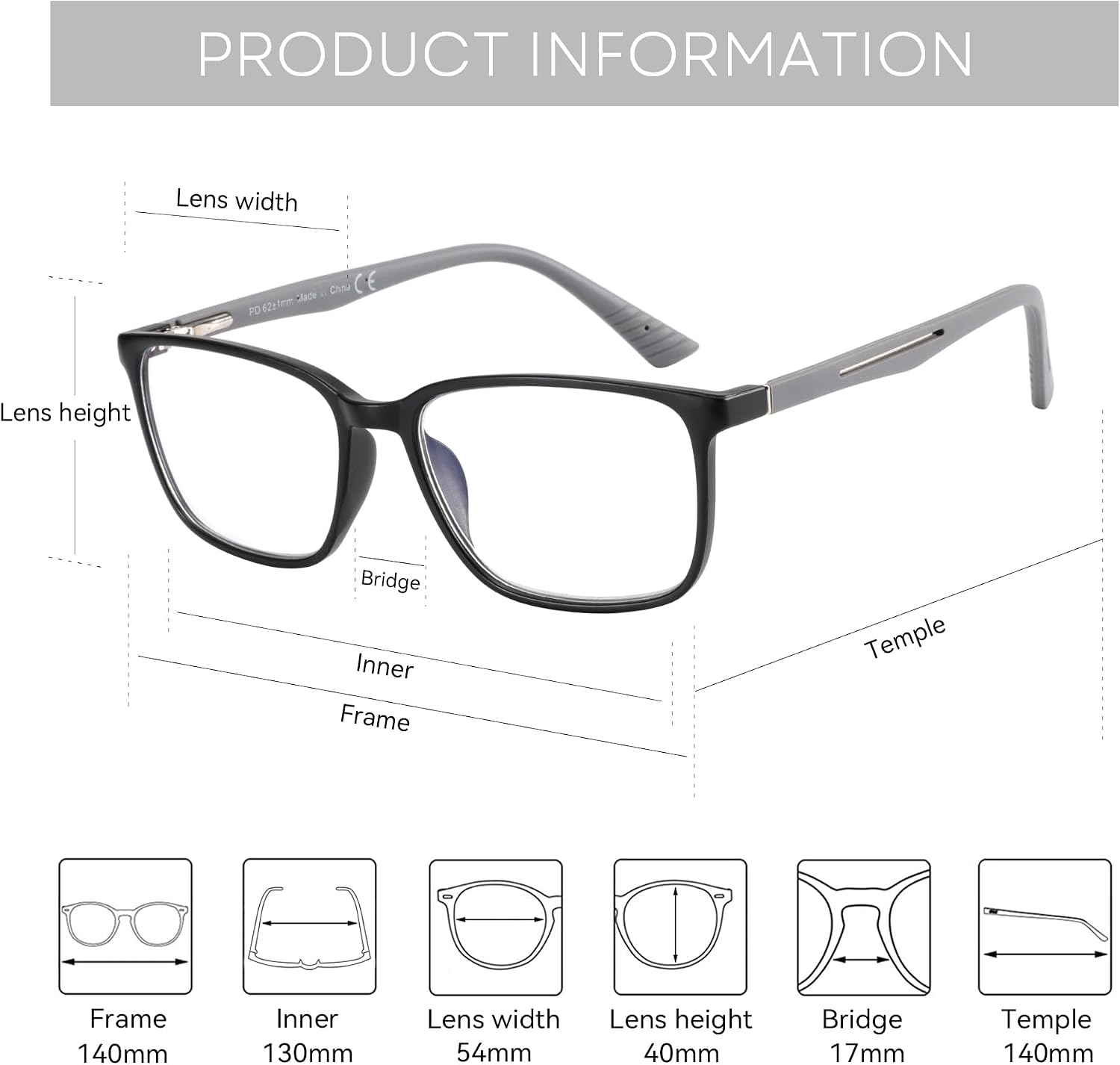 Detalle de ZENOTTIC Blue Light Reading Glasses with Anti-Glare Square Frame