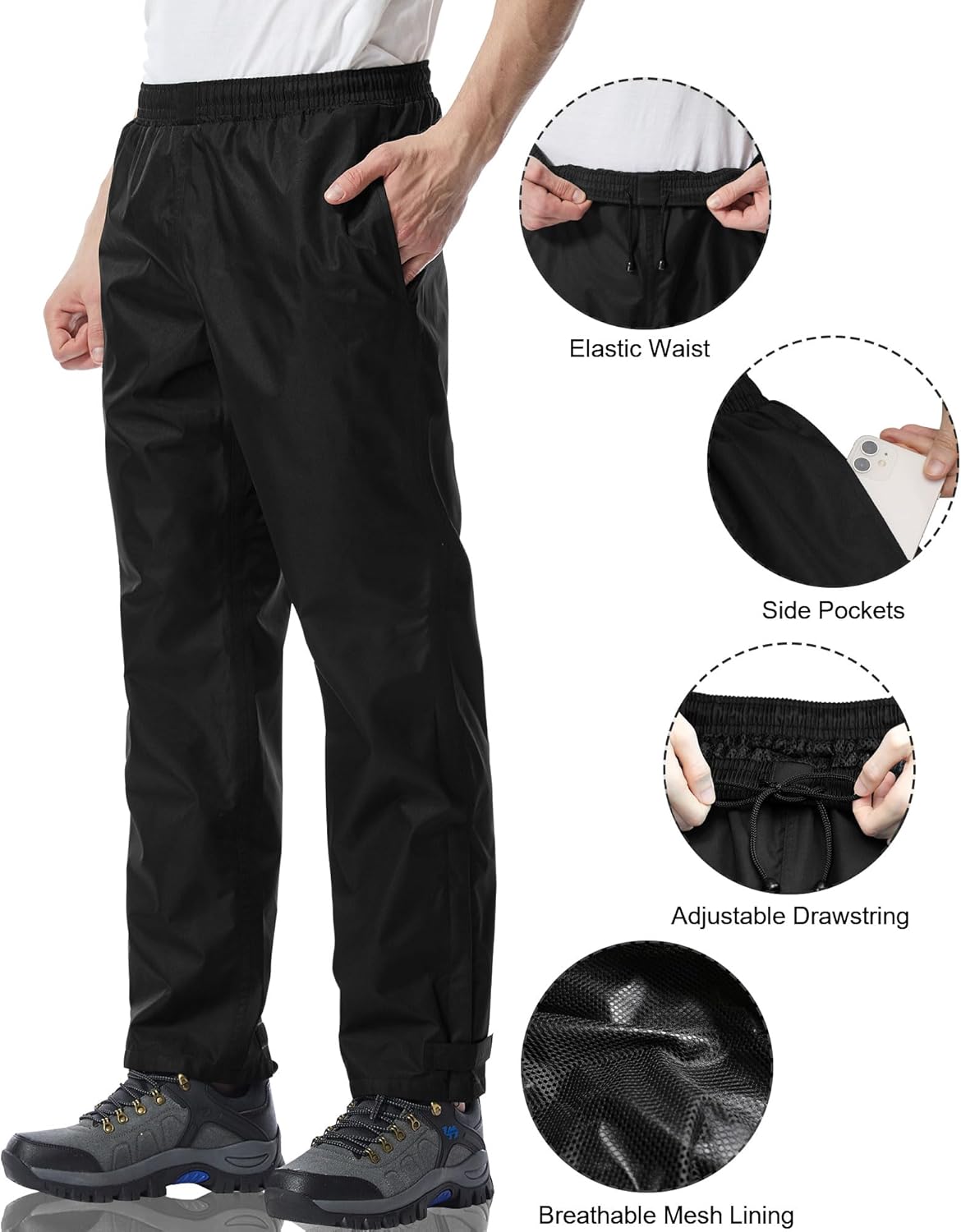Thumbnail 2 de iCreek Men’s Waterproof Rain Over Pants (Windproof, Lightweight Hiking/Work Rain Pants)