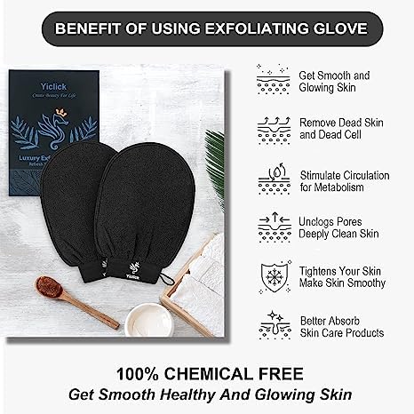 Detalle de Yiclick Koreanische Peeling-Handschuhe, Peelinghandschuh für Bad – 2er Set aus Visko-Pflanzenfaser, Black