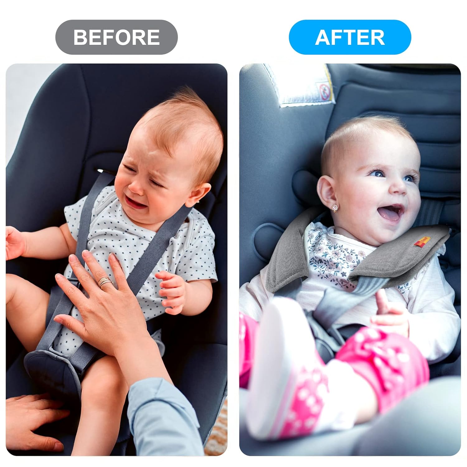 Detalle de URAQT Baby Sicherheitsgurt Schulterpolster (2 Stück) – atmungsaktiv, universell für Autositze und Kinderwagen