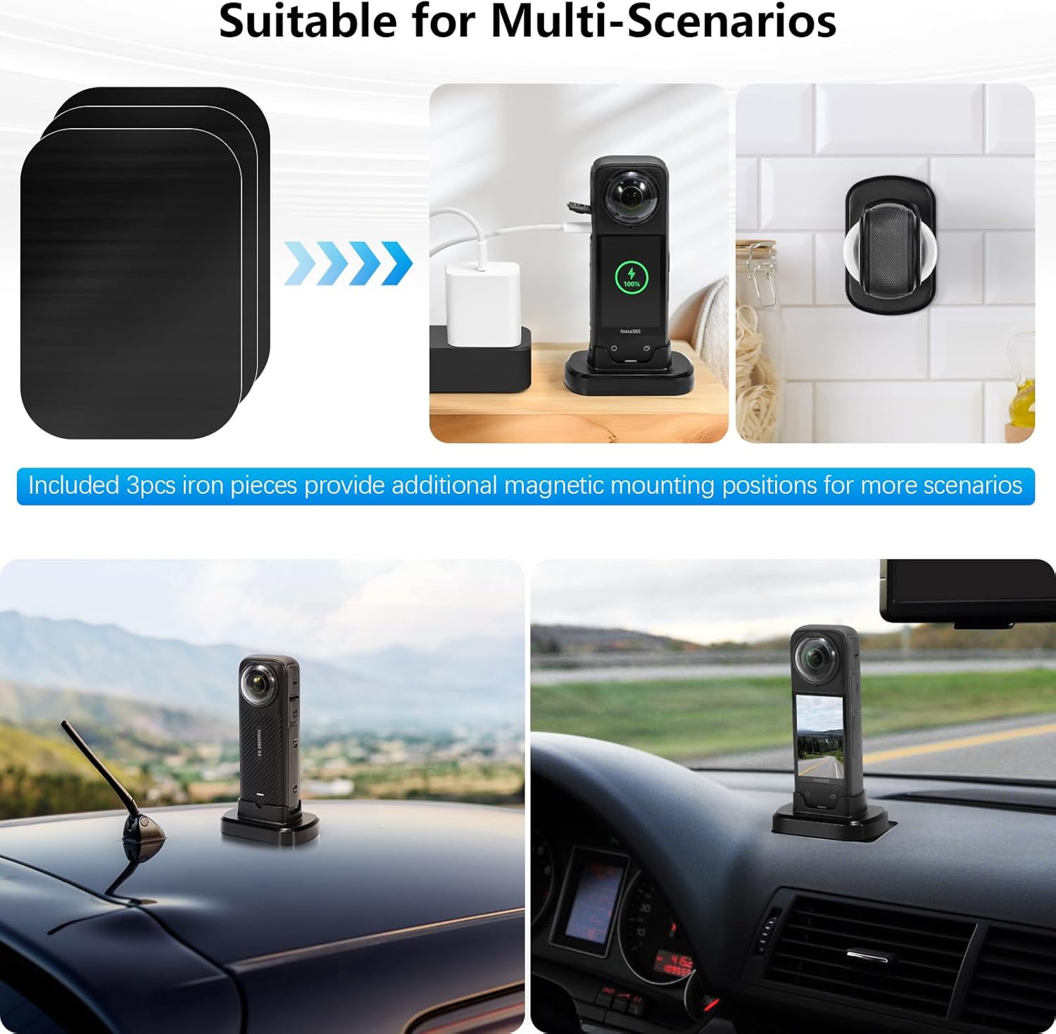 Thumbnail 5 de AMAZEAR Magnetische Ständerbasis-Kit für Insta360 X4 – magnetischer Ständeradapter mit 1/4“-Schraube, schwarz
